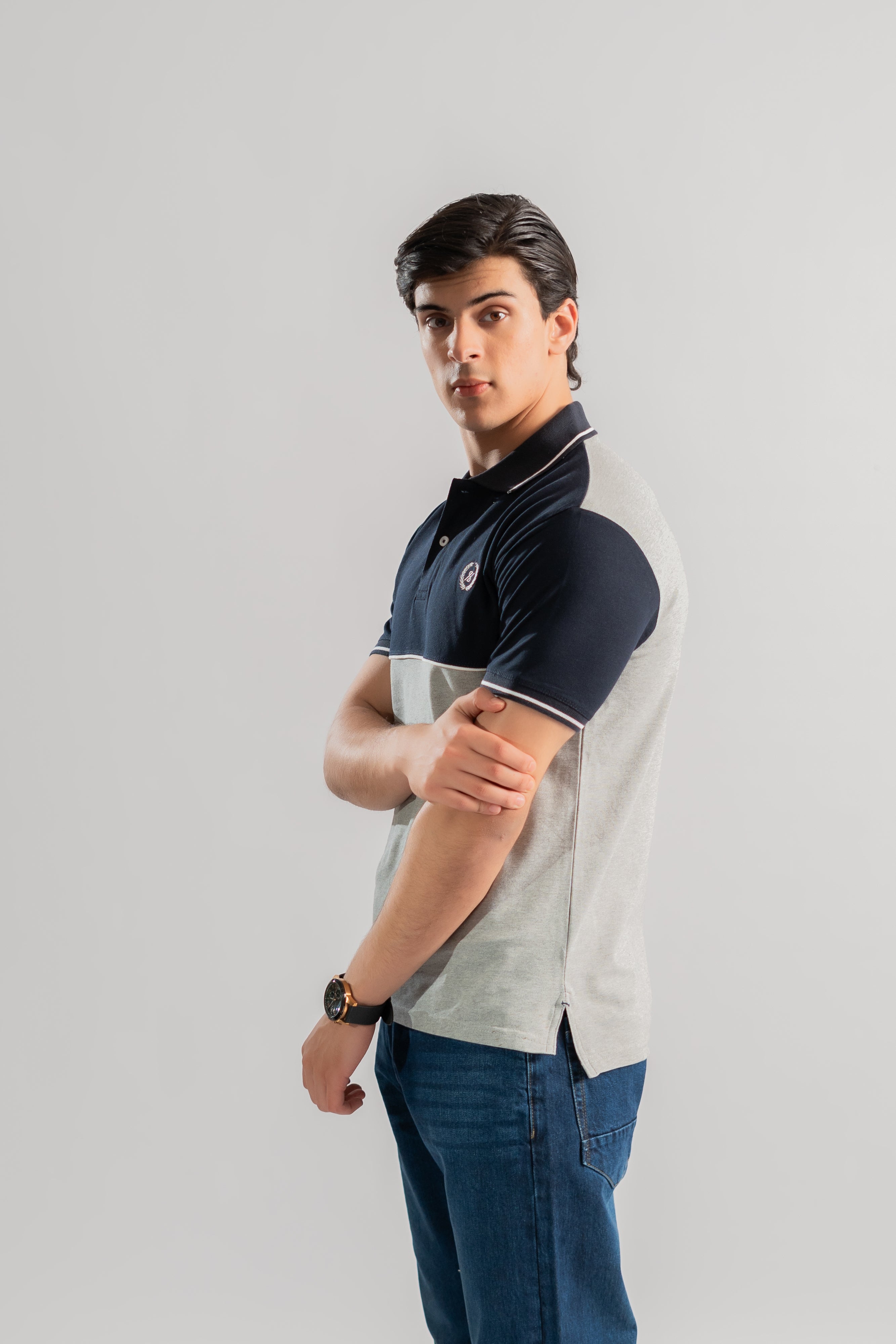 Navy gray contrast tipping polo