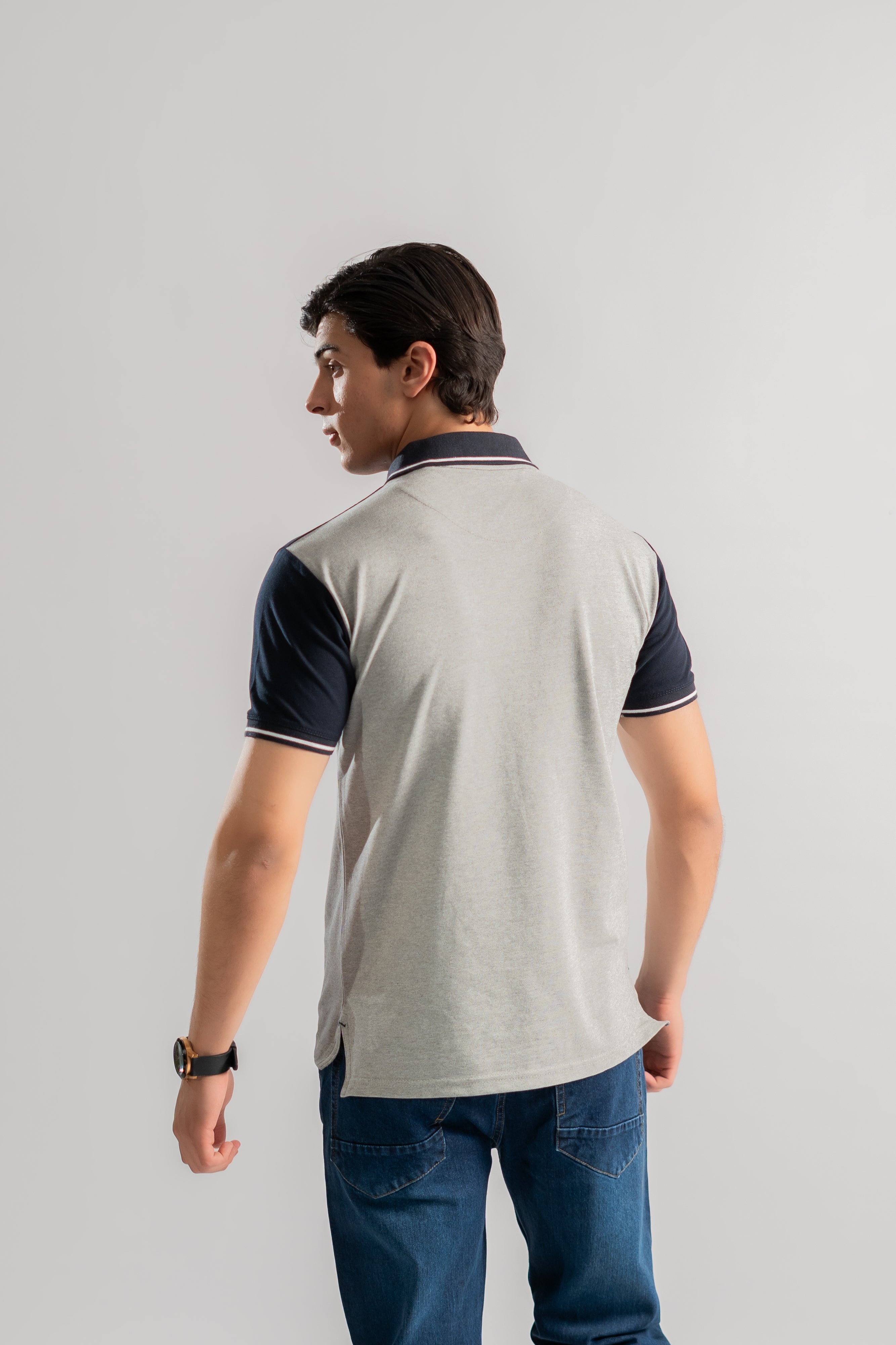 Navy gray contrast tipping polo