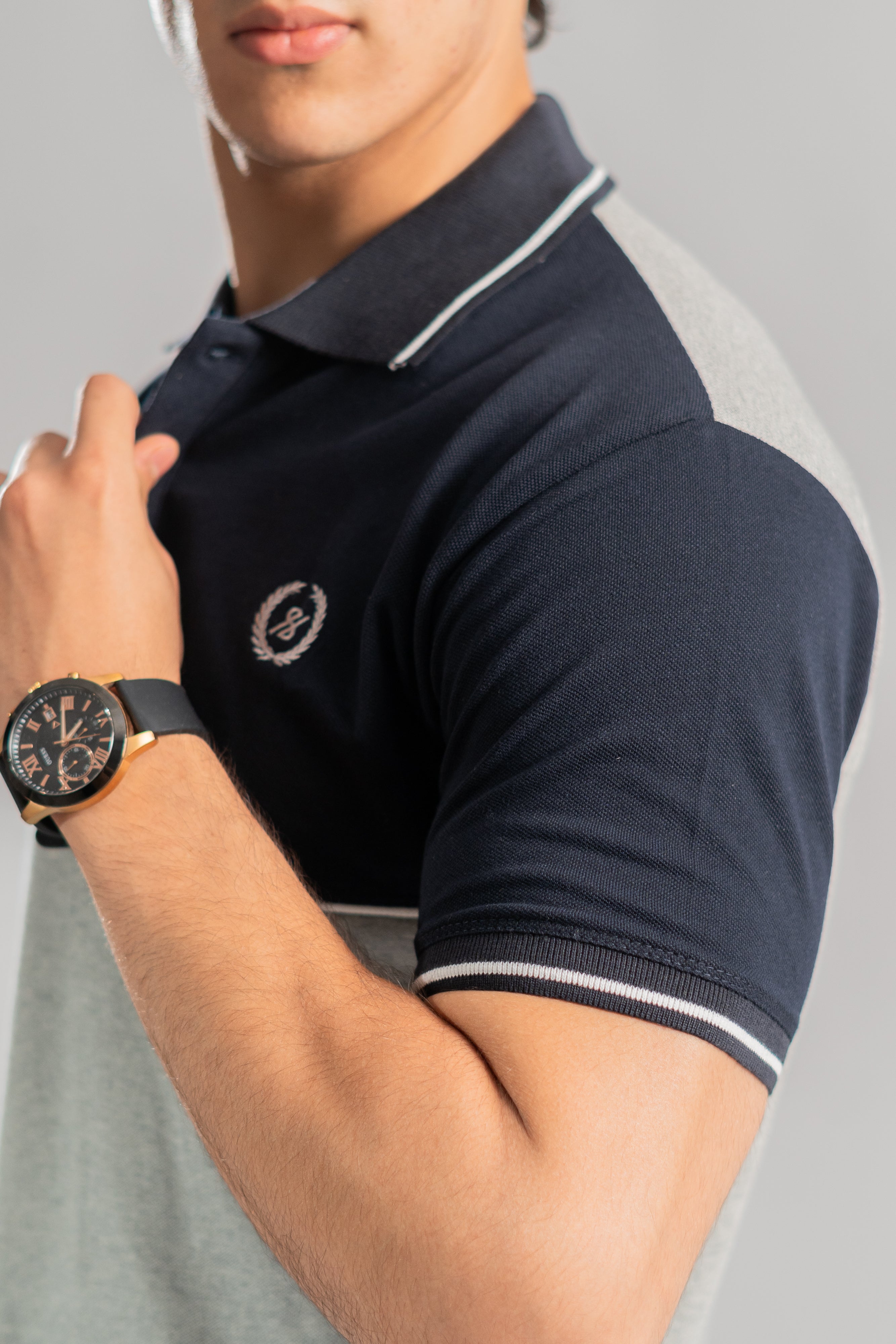 Navy gray contrast tipping polo