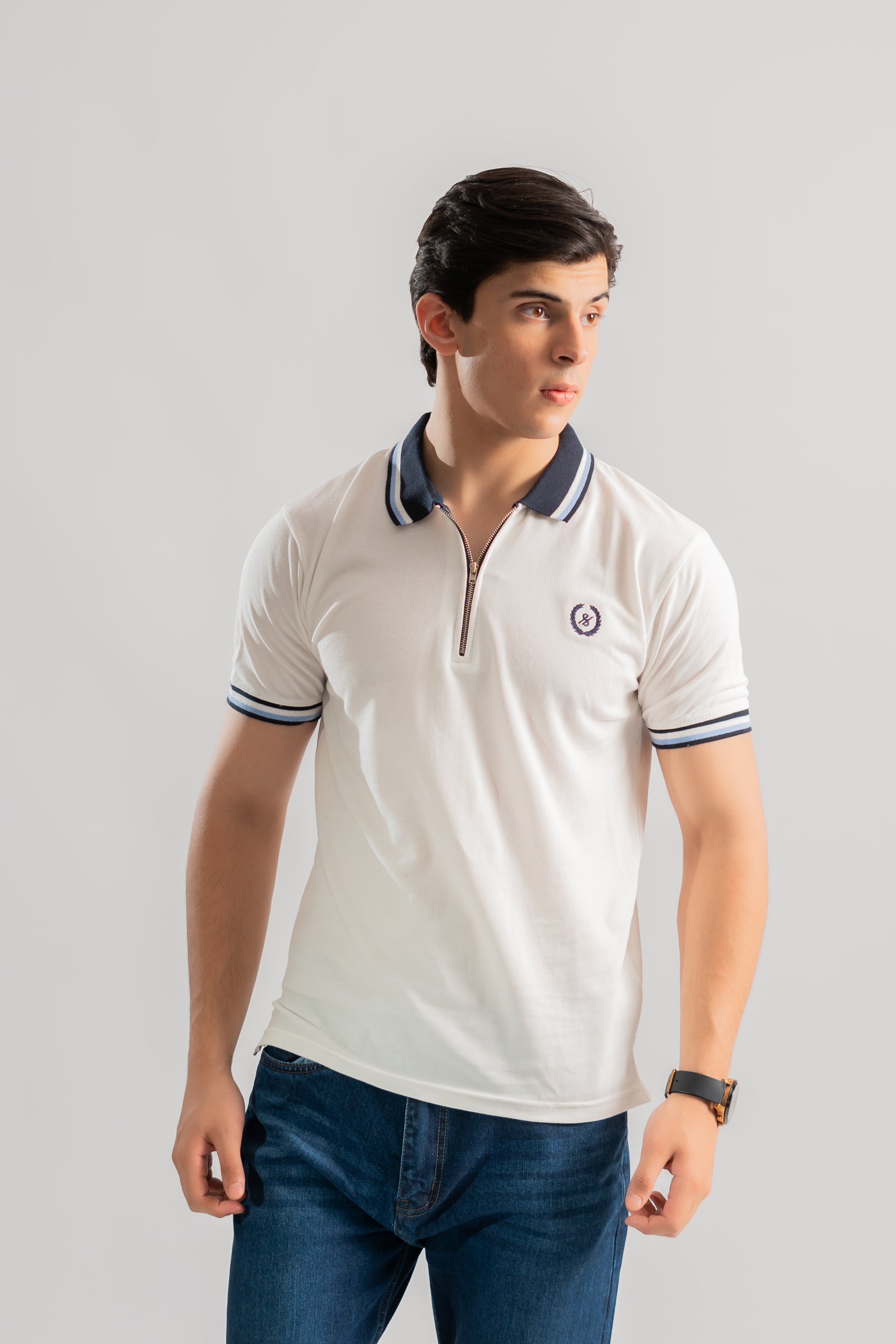 White zipper polo