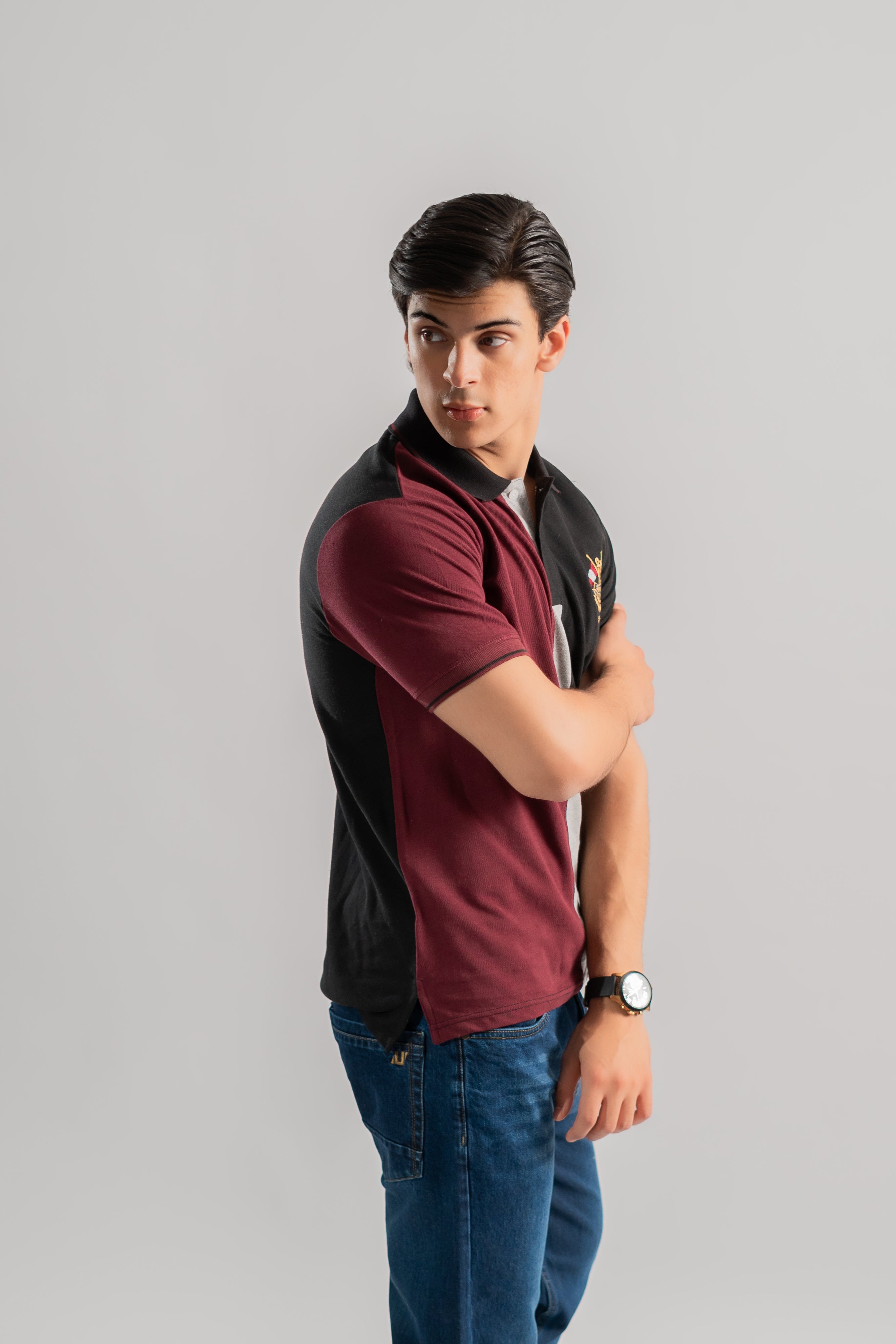 Black mahroon contrast polo