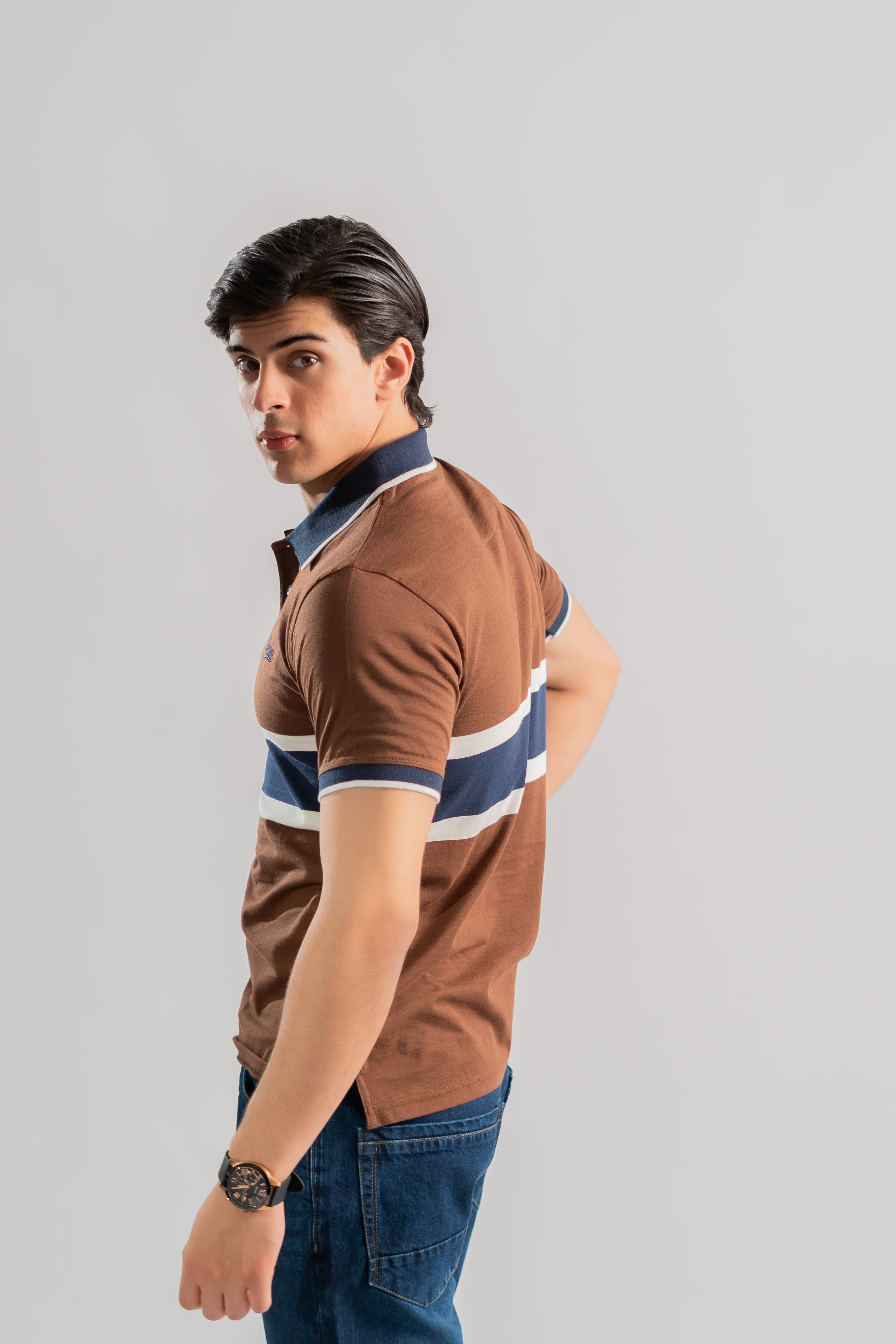 Brown colour block polo