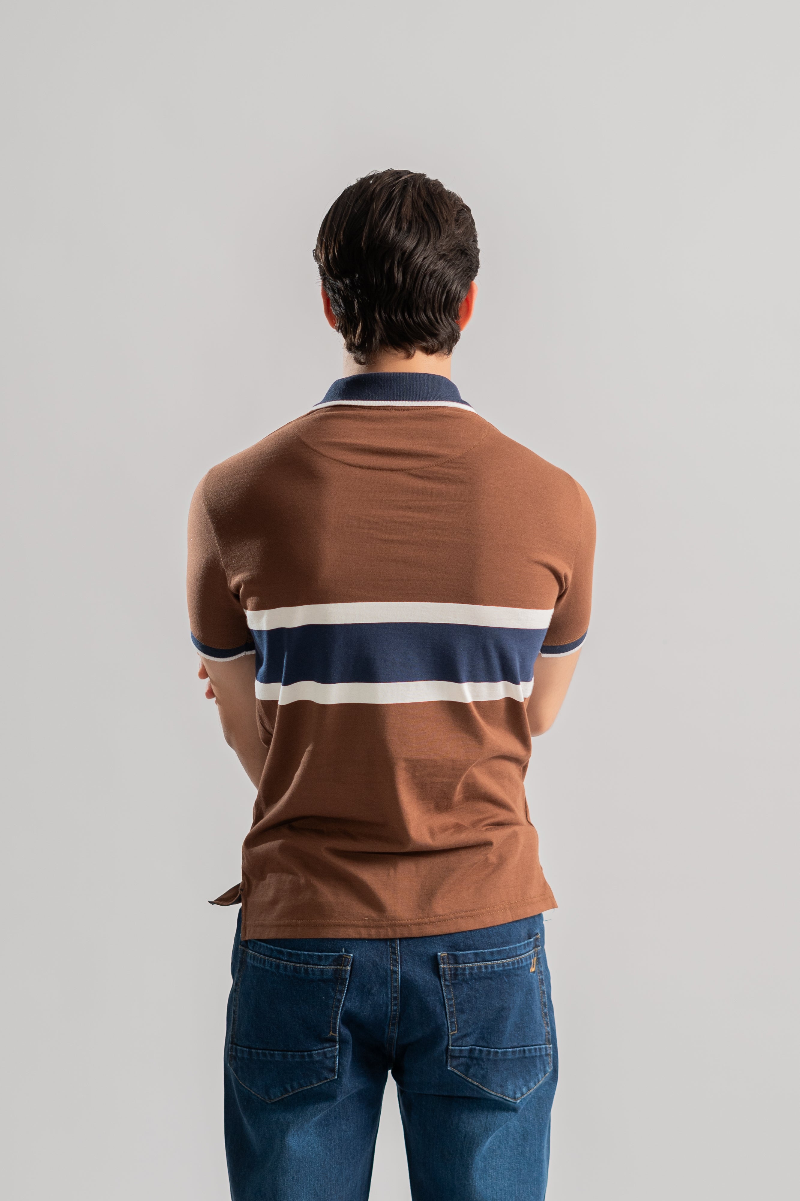 Brown colour block polo