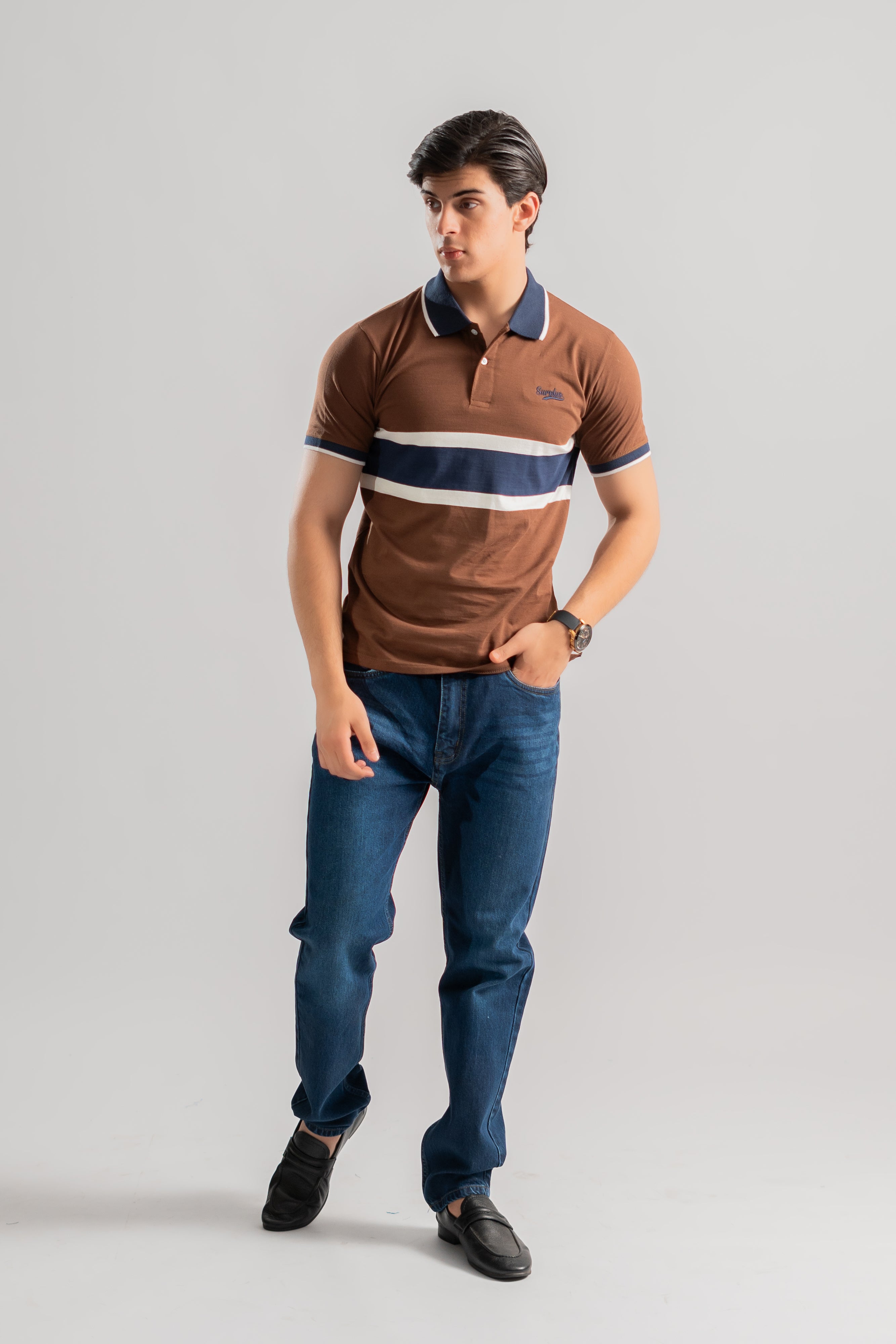 Brown colour block polo