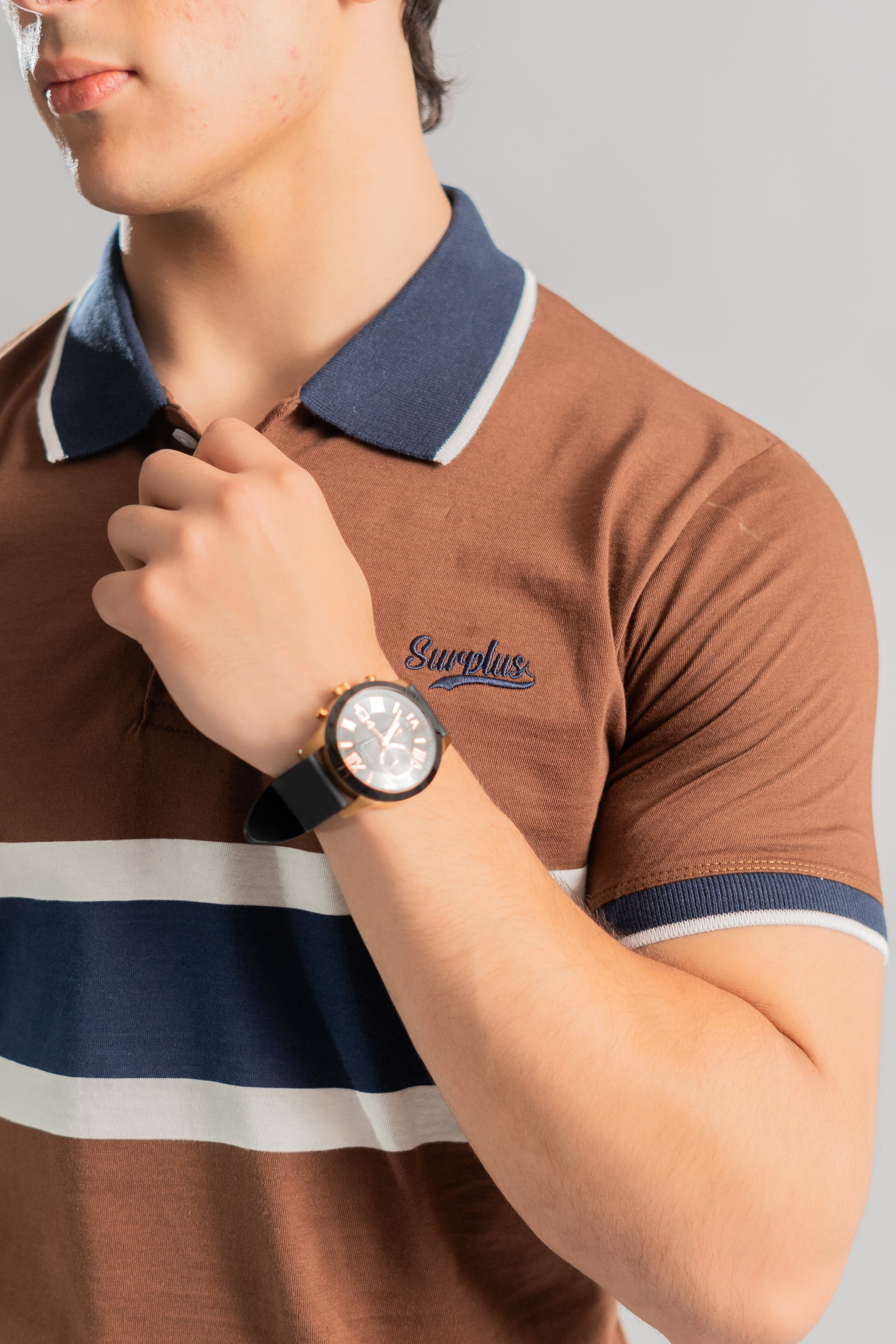 Brown colour block polo