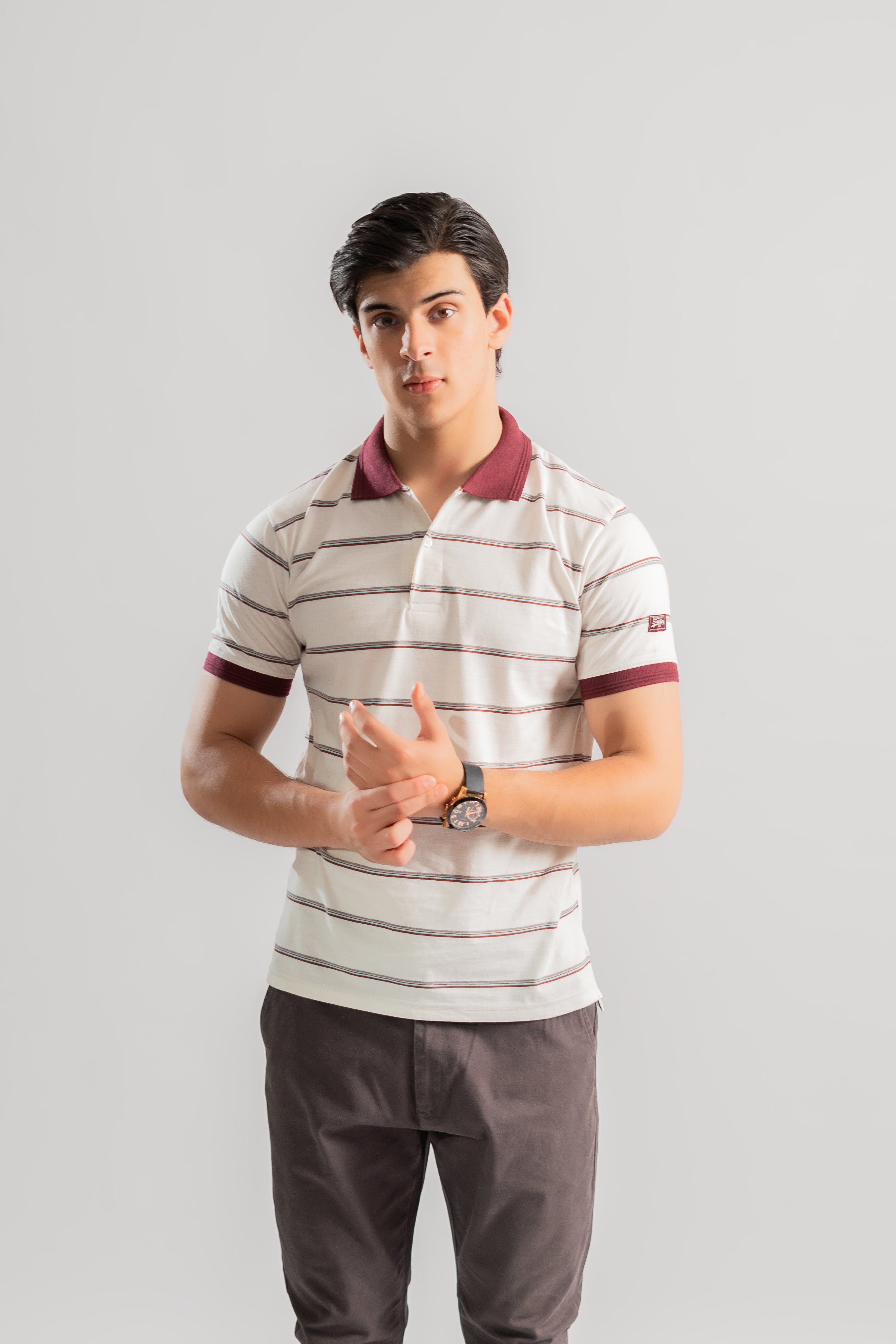 White multi stripe polo