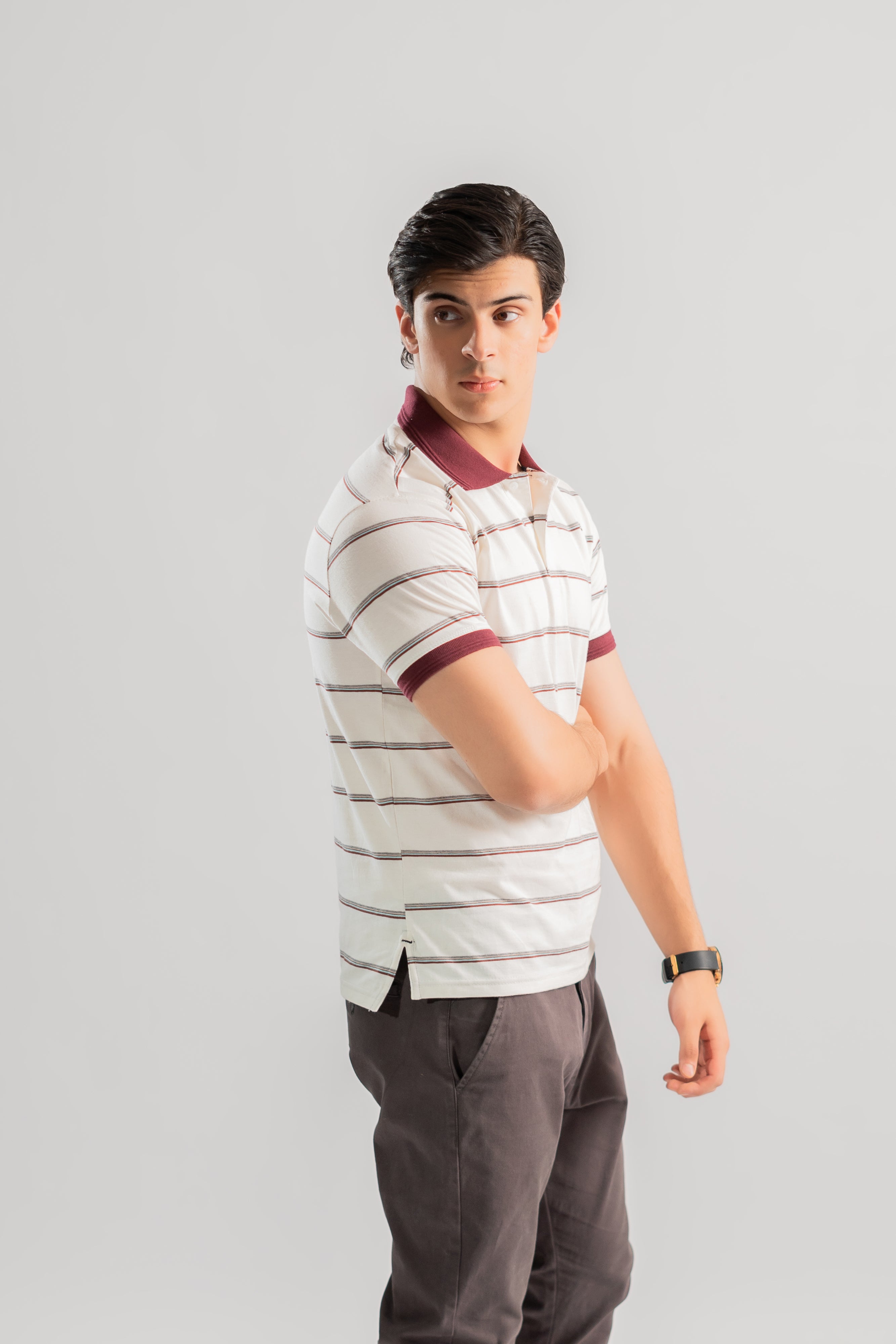 White multi stripe polo