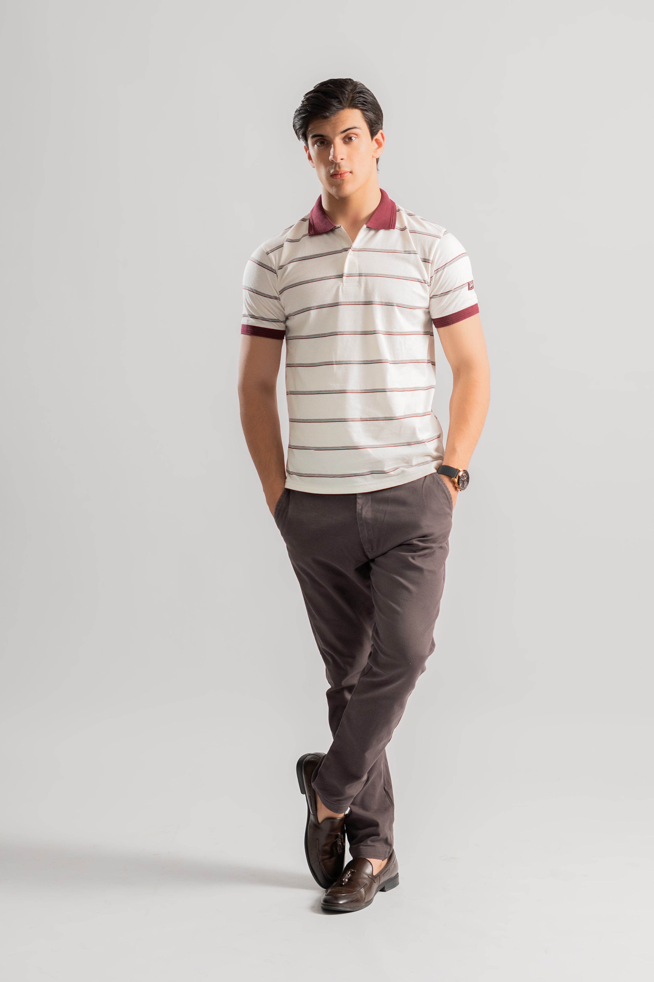 White multi stripe polo