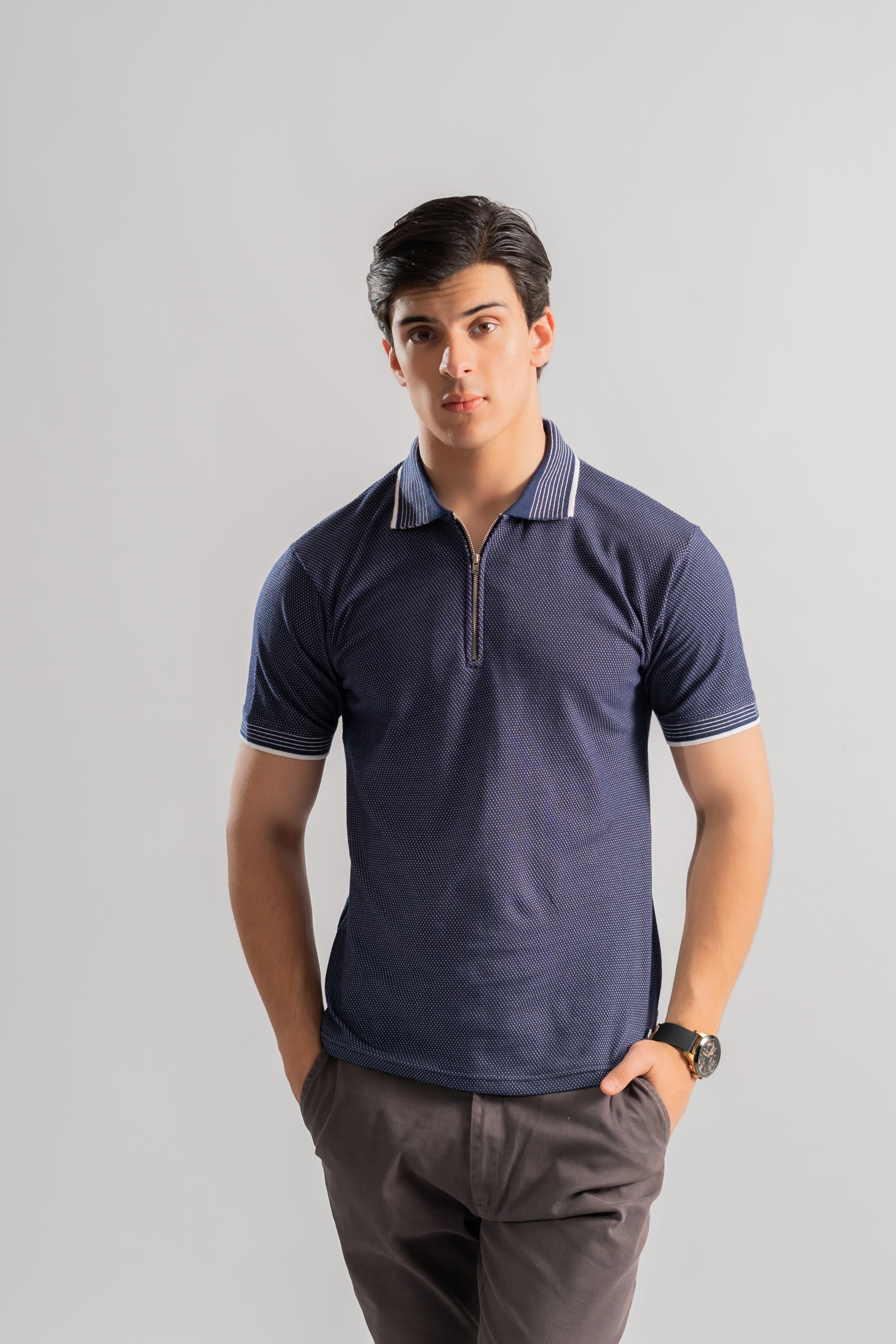 Navy jacquard polo