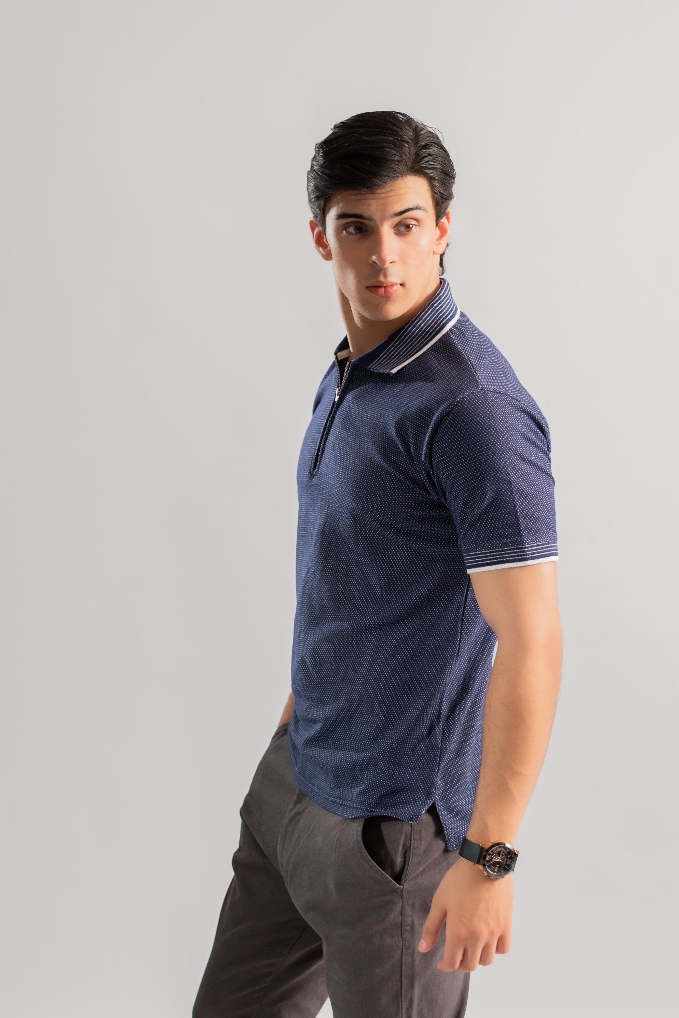 Navy jacquard polo