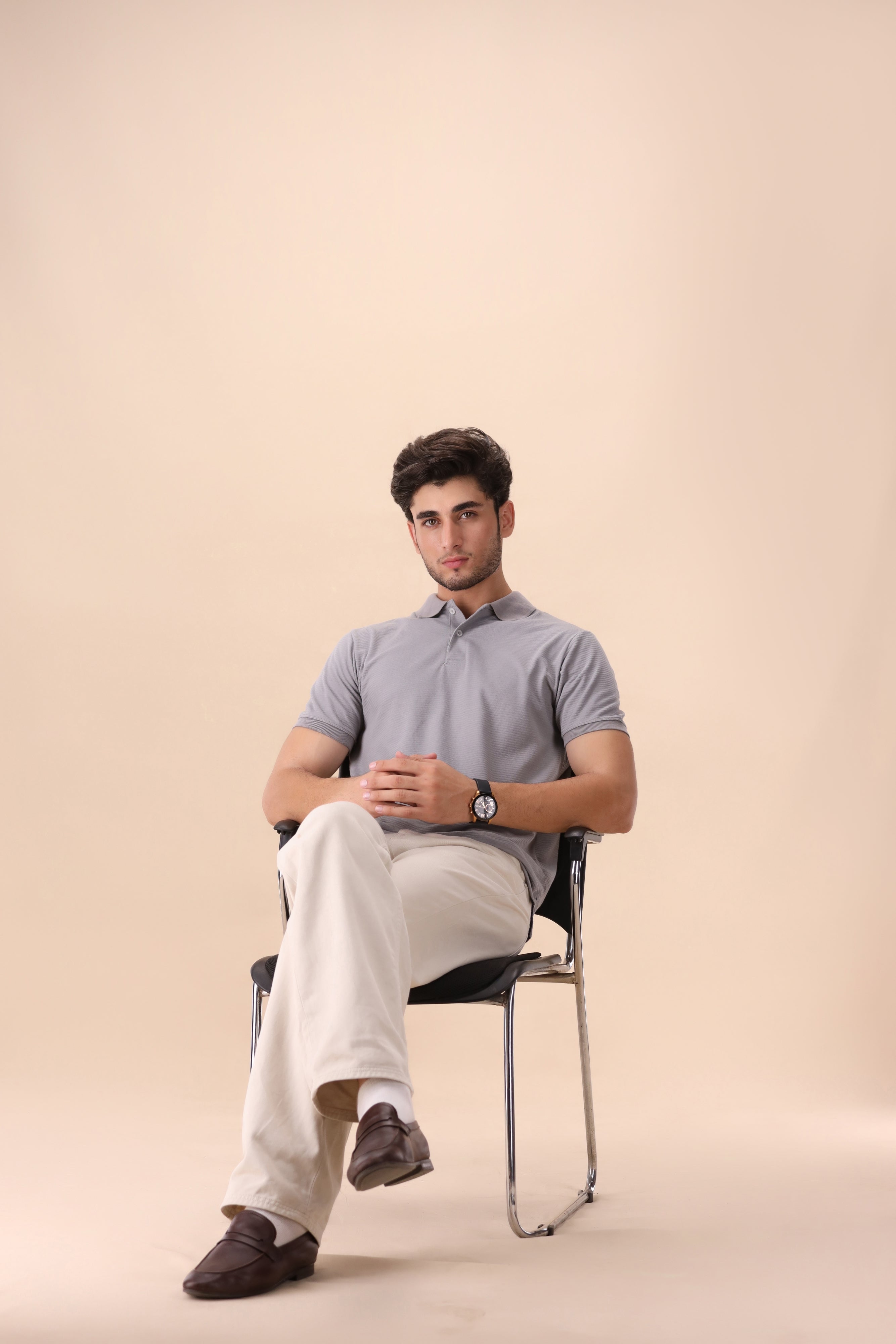 Light Gray Textured Polo