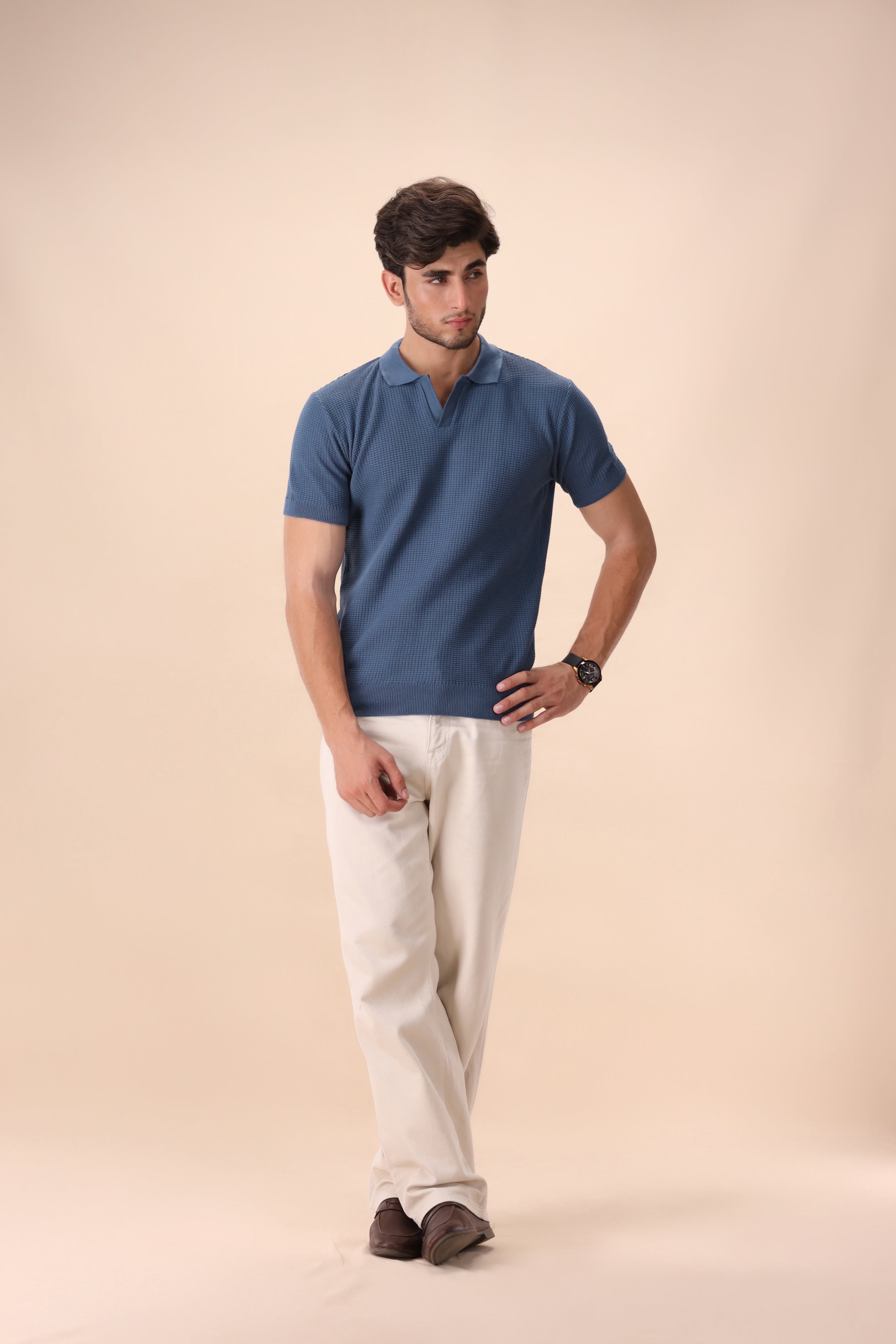 Pacific Blue Textured Knit Polo