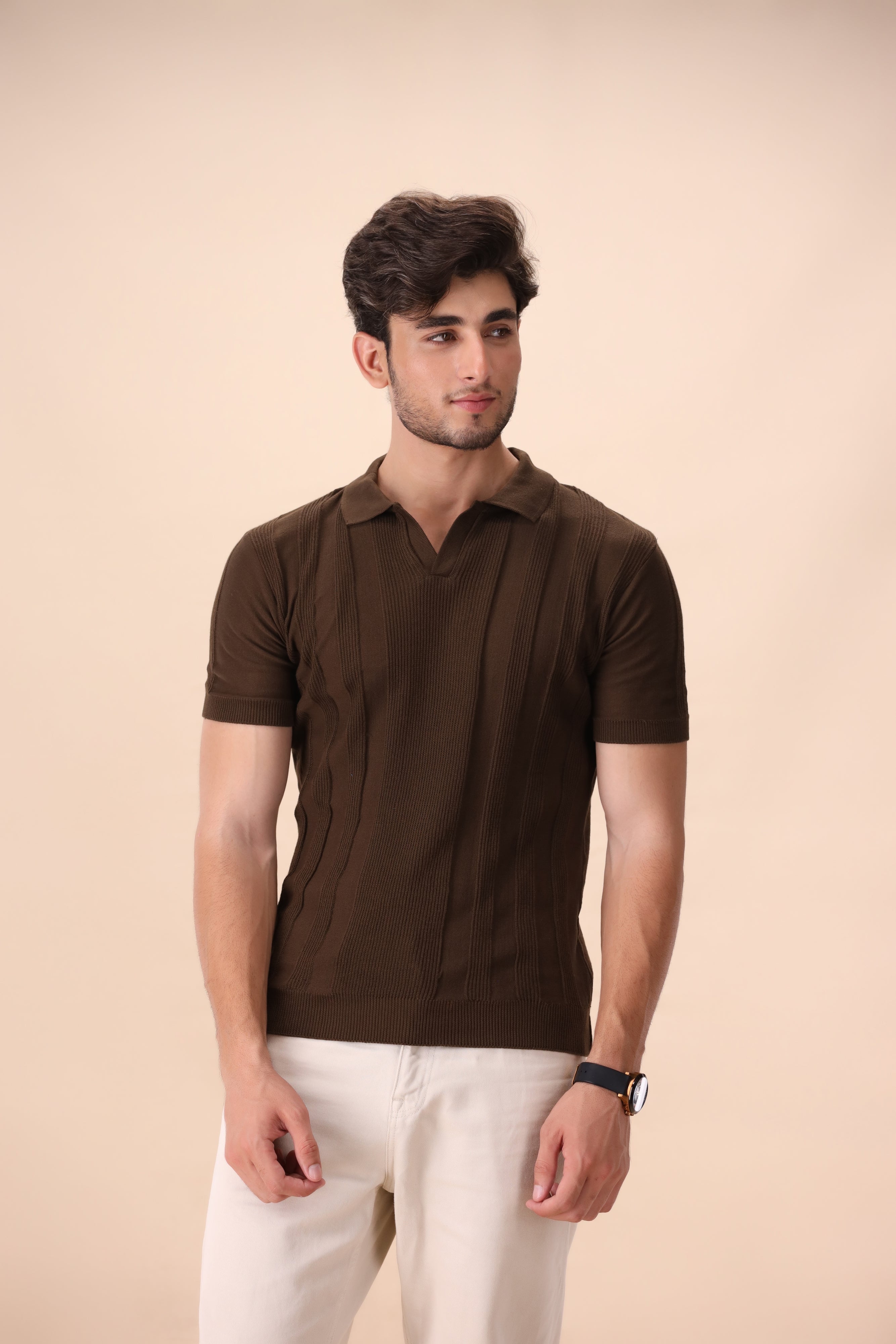 Chocolate Brown Structured Knit Polo