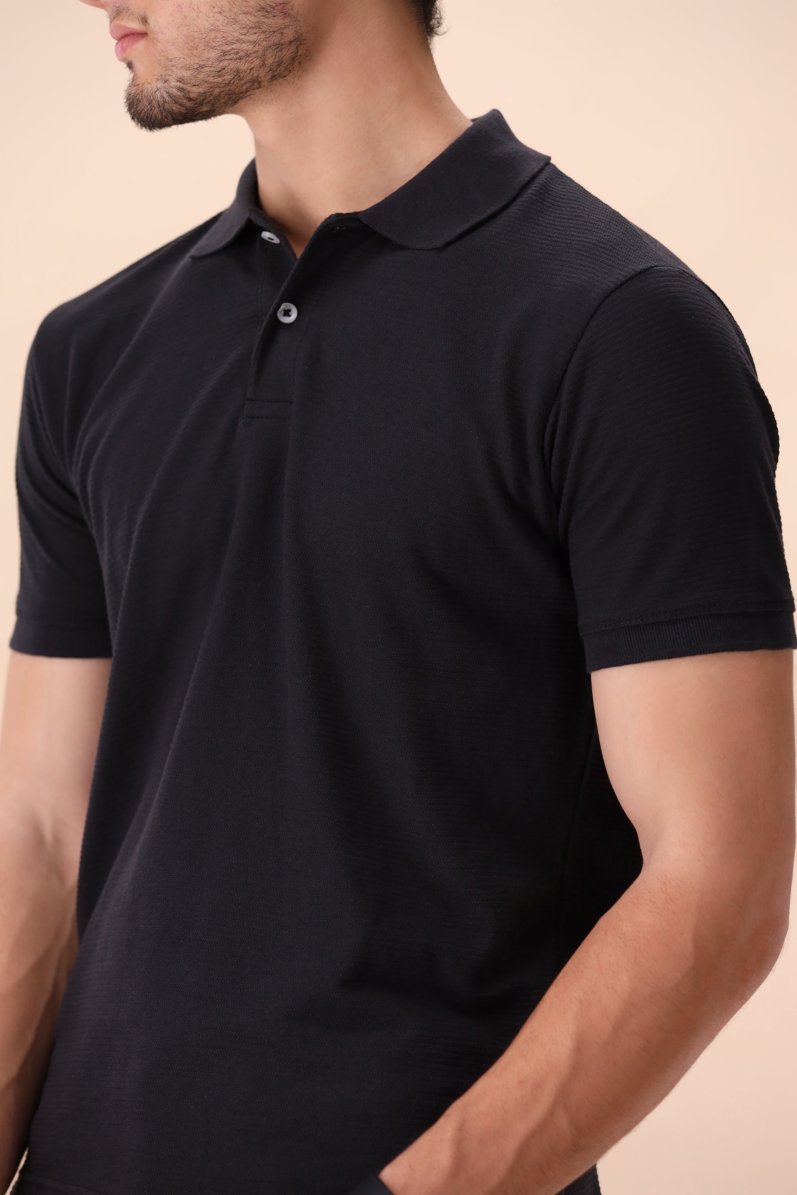 Black Textured Polo