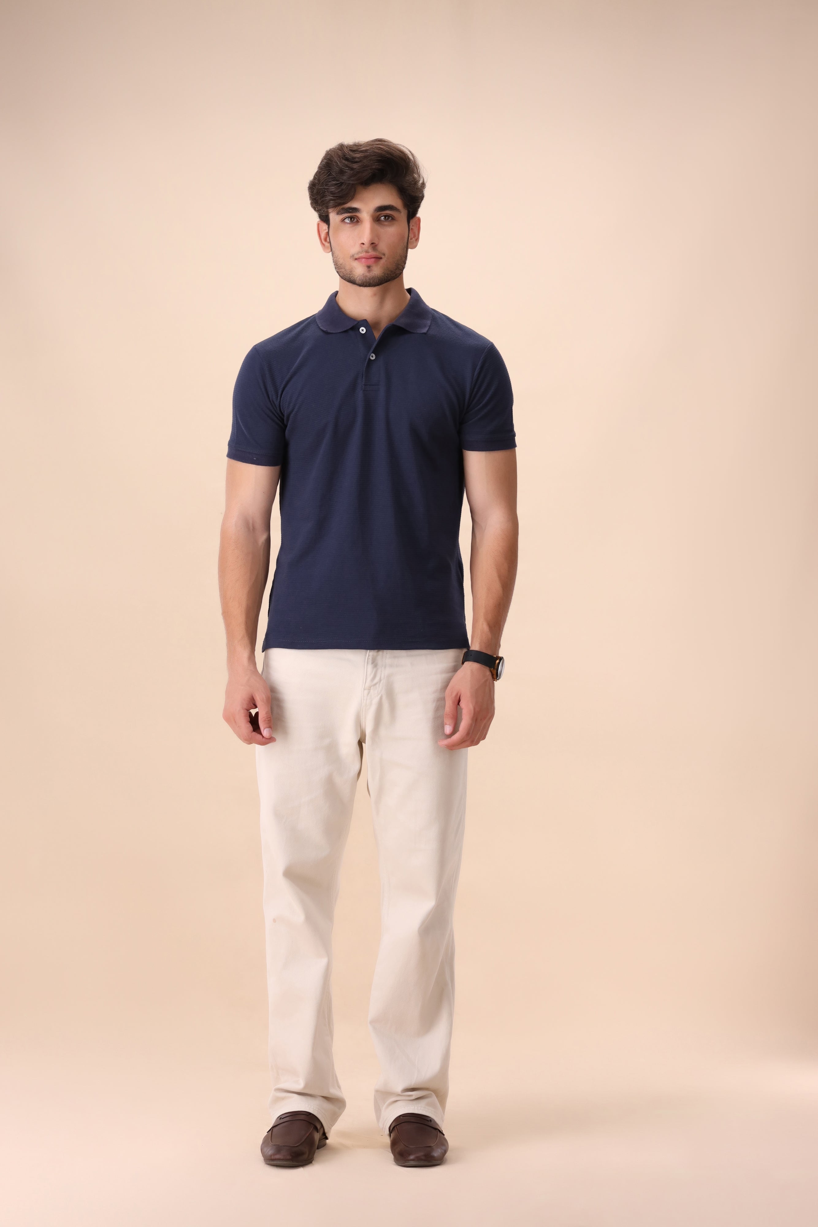 Navy Blue Textured Polo
