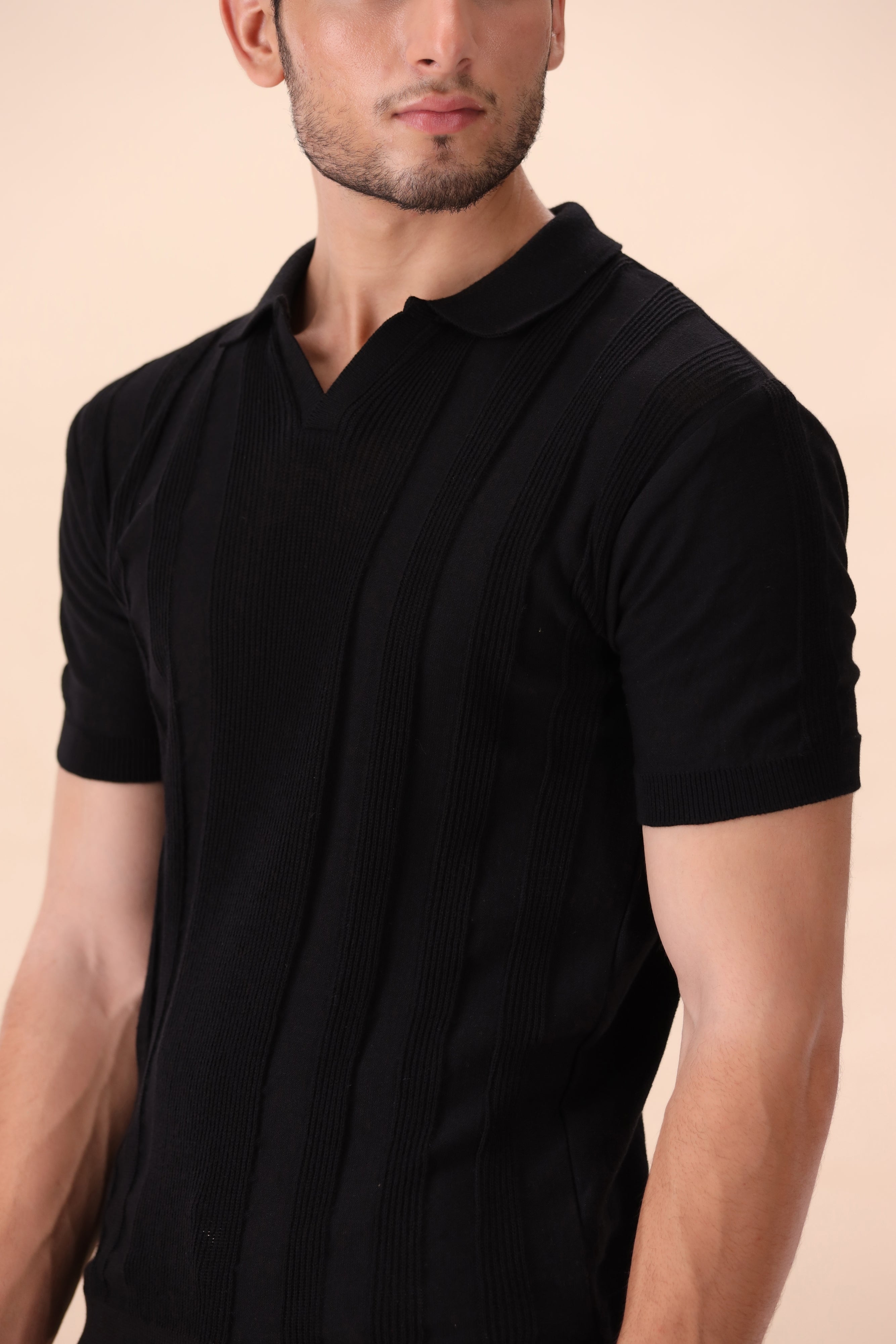 Black Structured Knit Polo