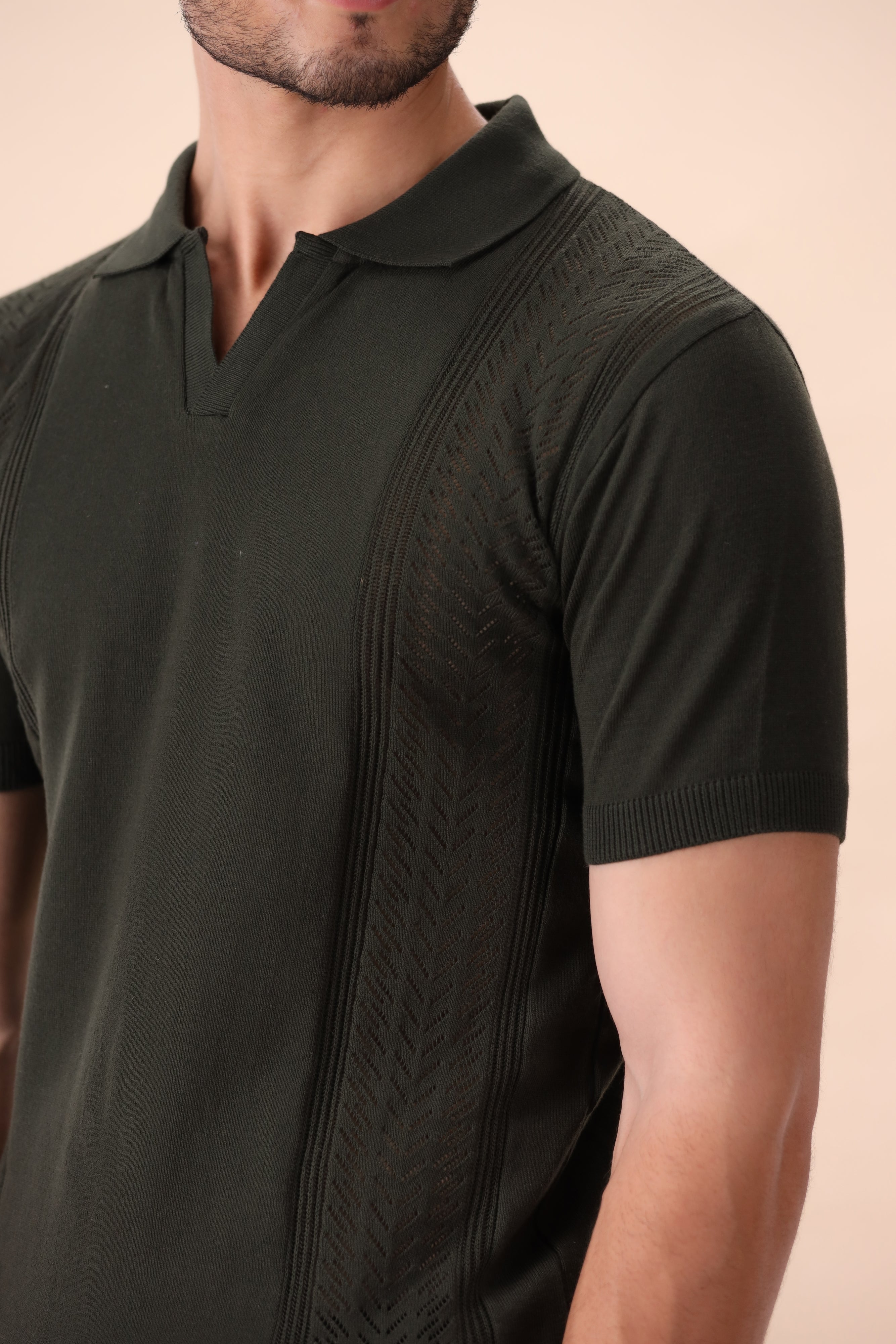 Olive Green Crochet Knit Polo