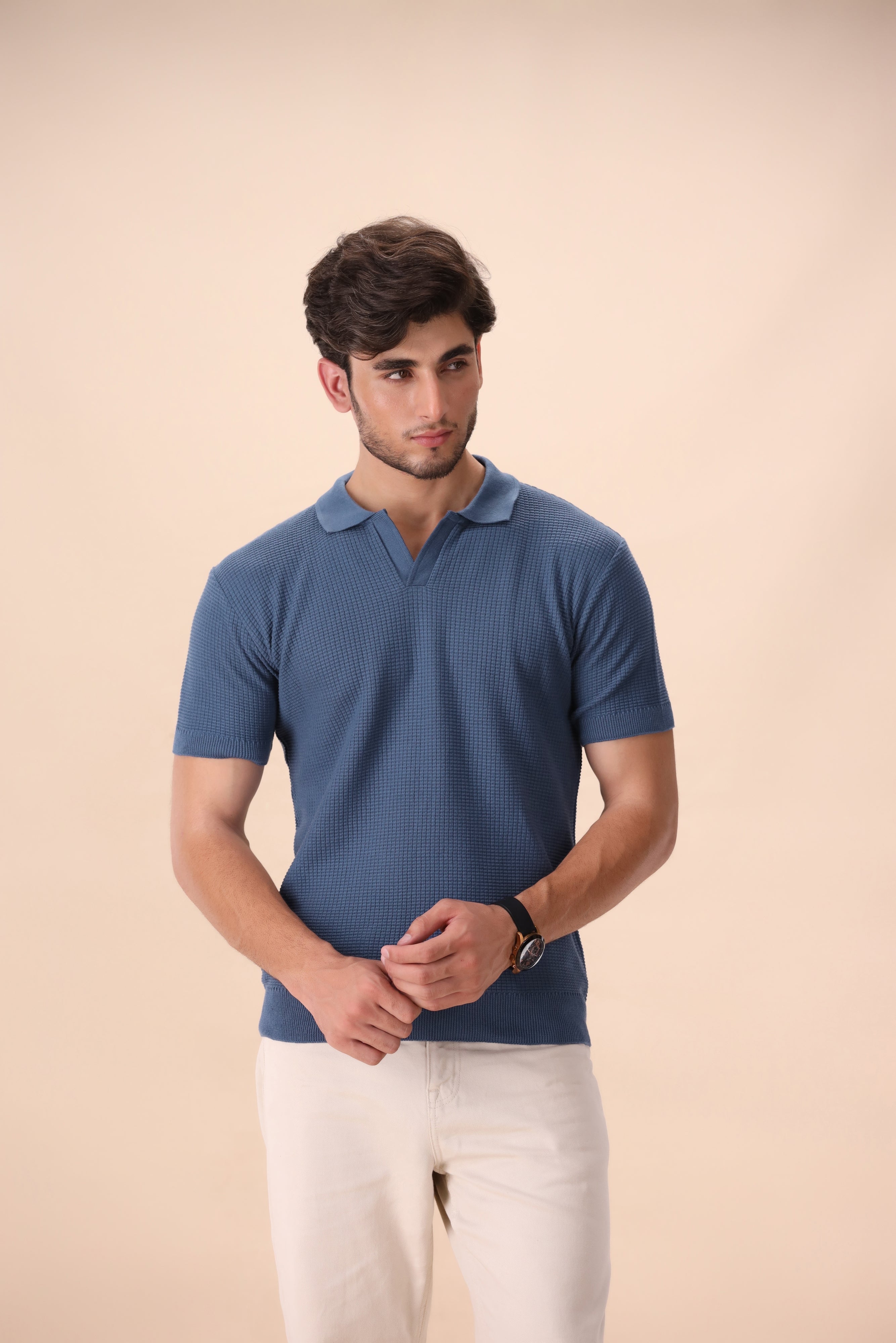 Pacific Blue Textured Knit Polo