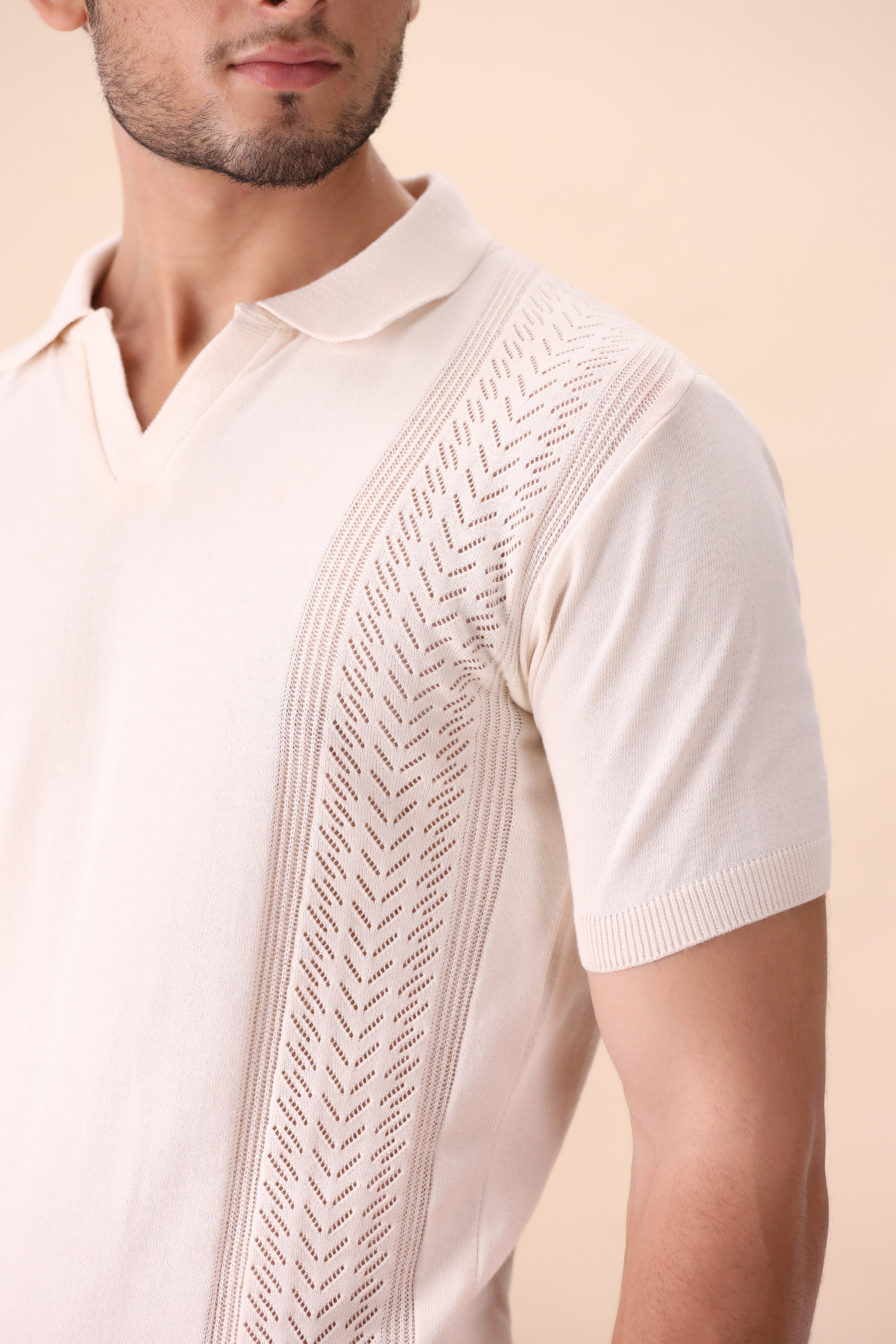 Woodbridge White Crochet Knit Polo
