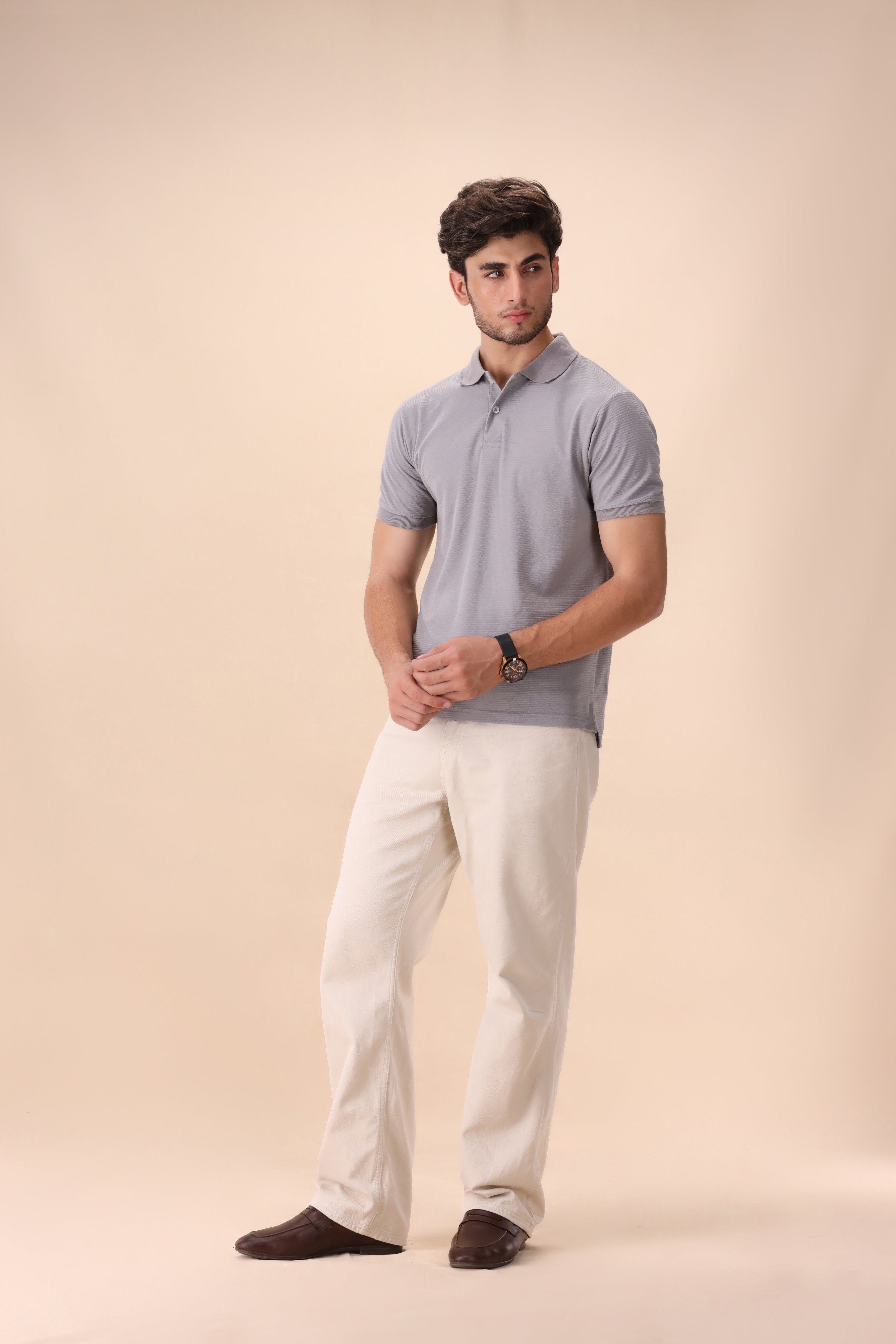 Light Gray Textured Polo