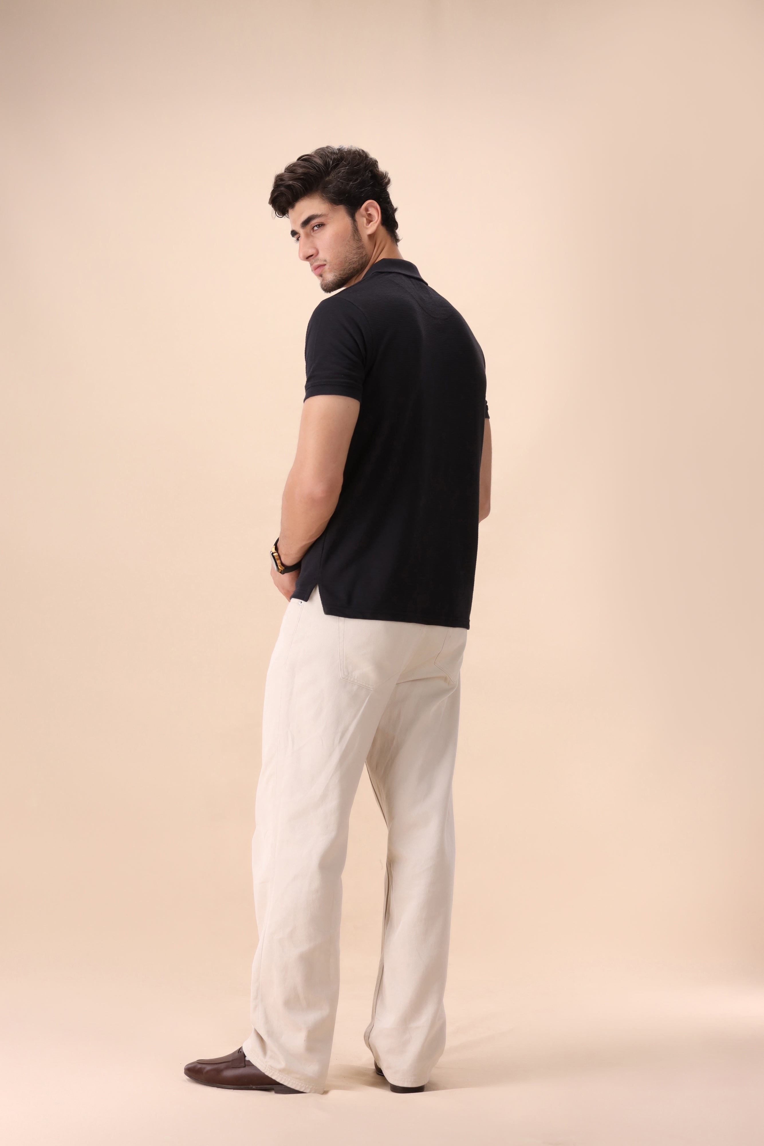 Black Textured Polo