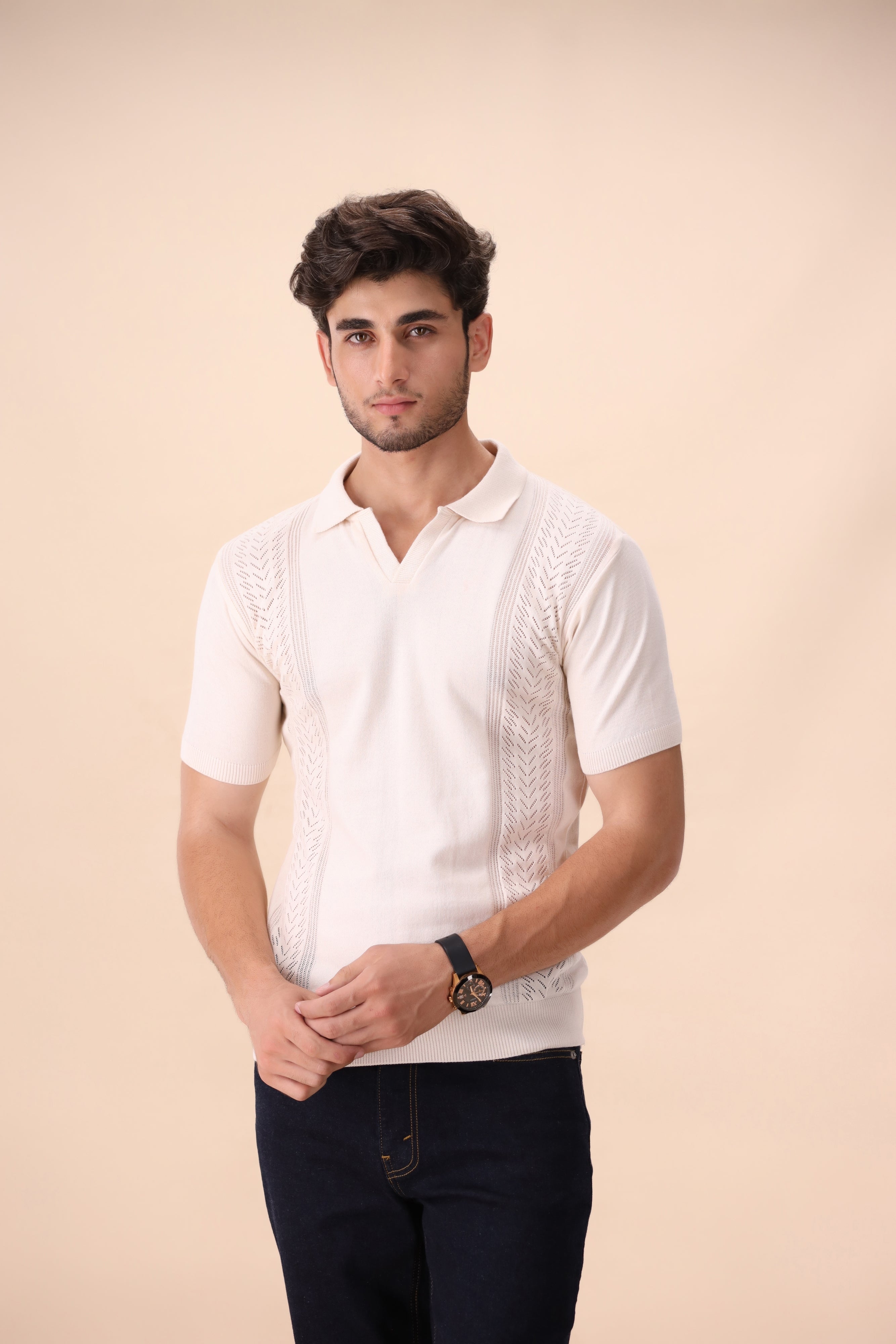 Woodbridge White Crochet Knit Polo