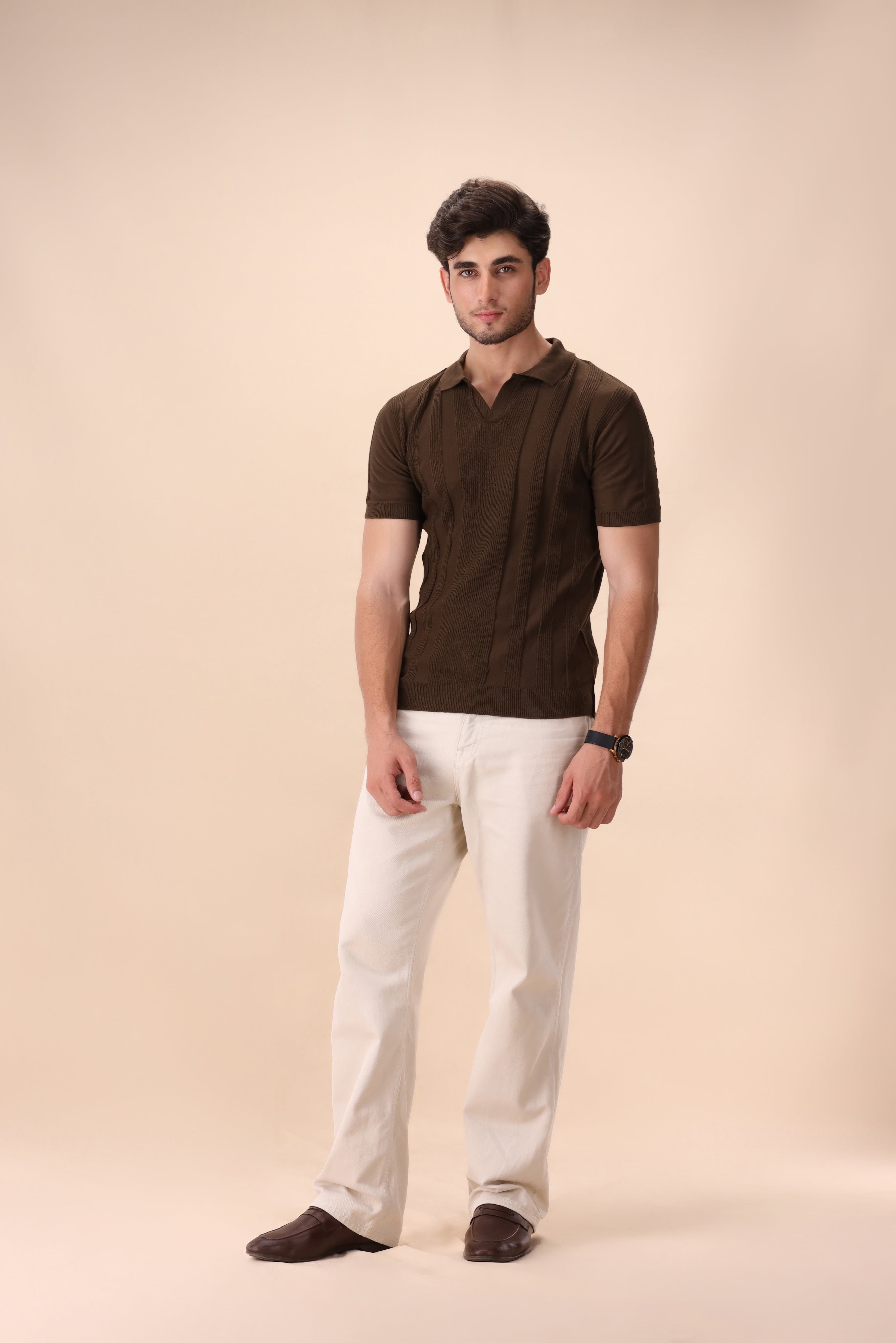 Chocolate Brown Structured Knit Polo