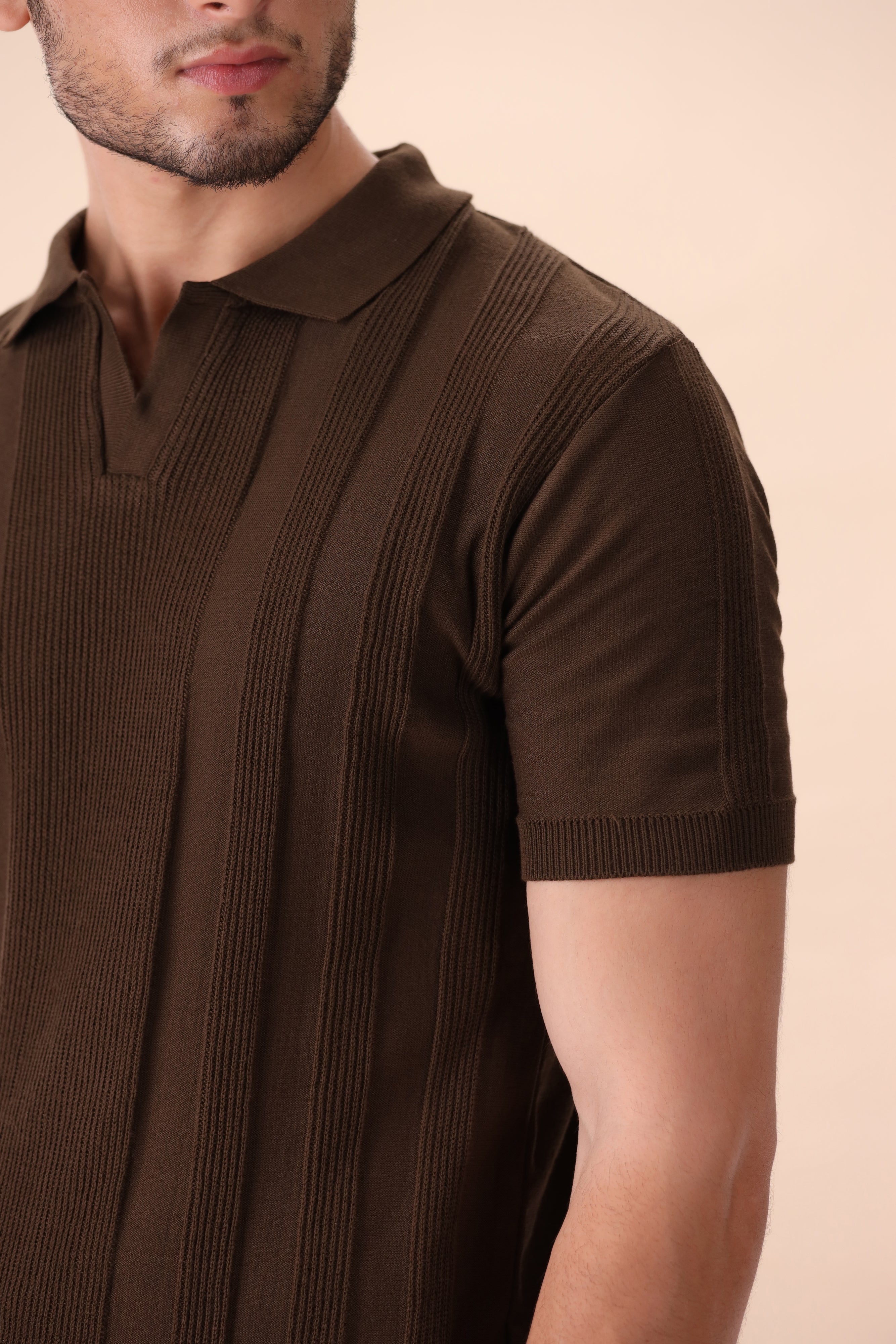 Chocolate Brown Structured Knit Polo