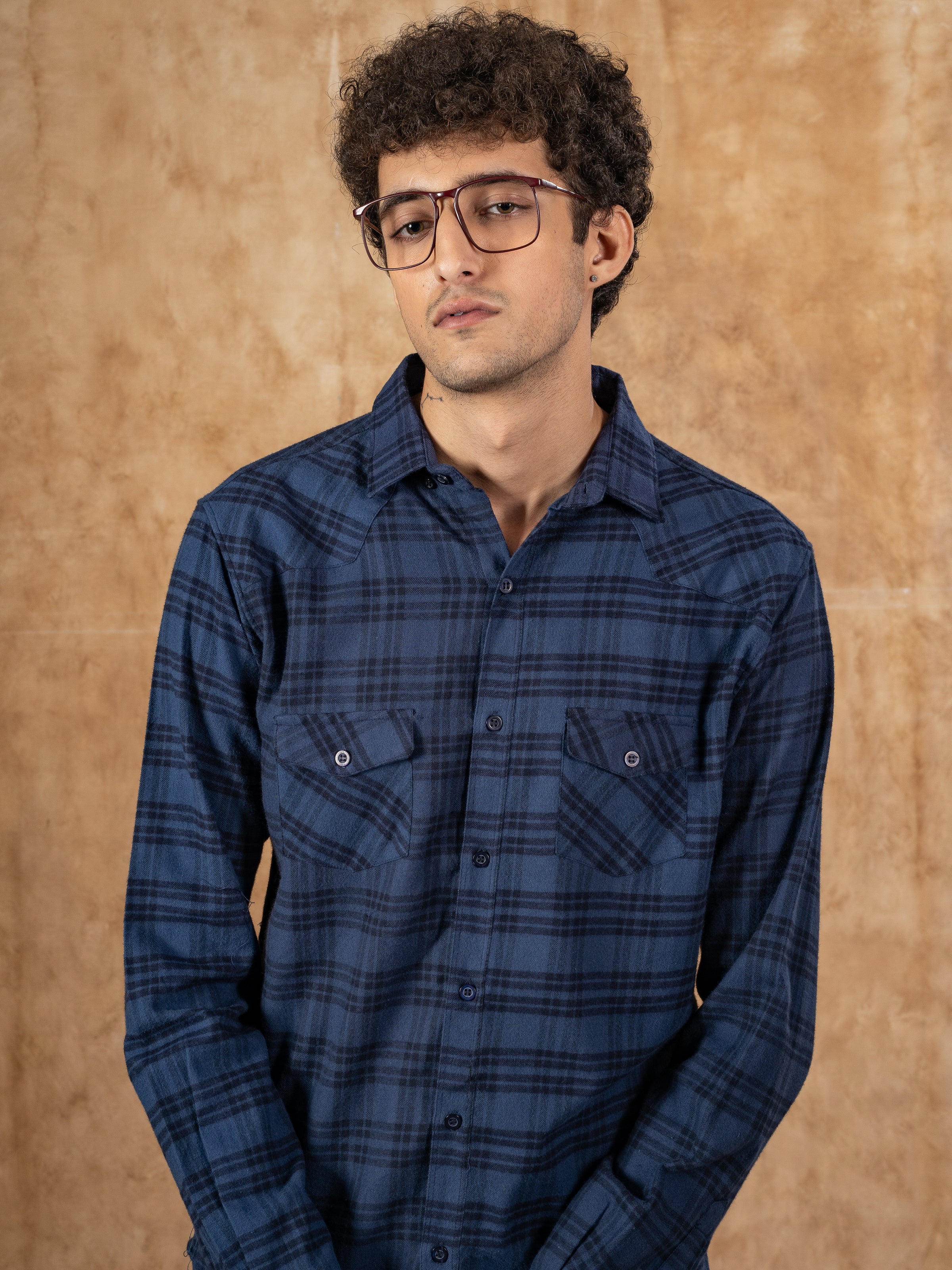 CASUAL SHIRT SLIM FIT ROYAL NAVY/BLACK