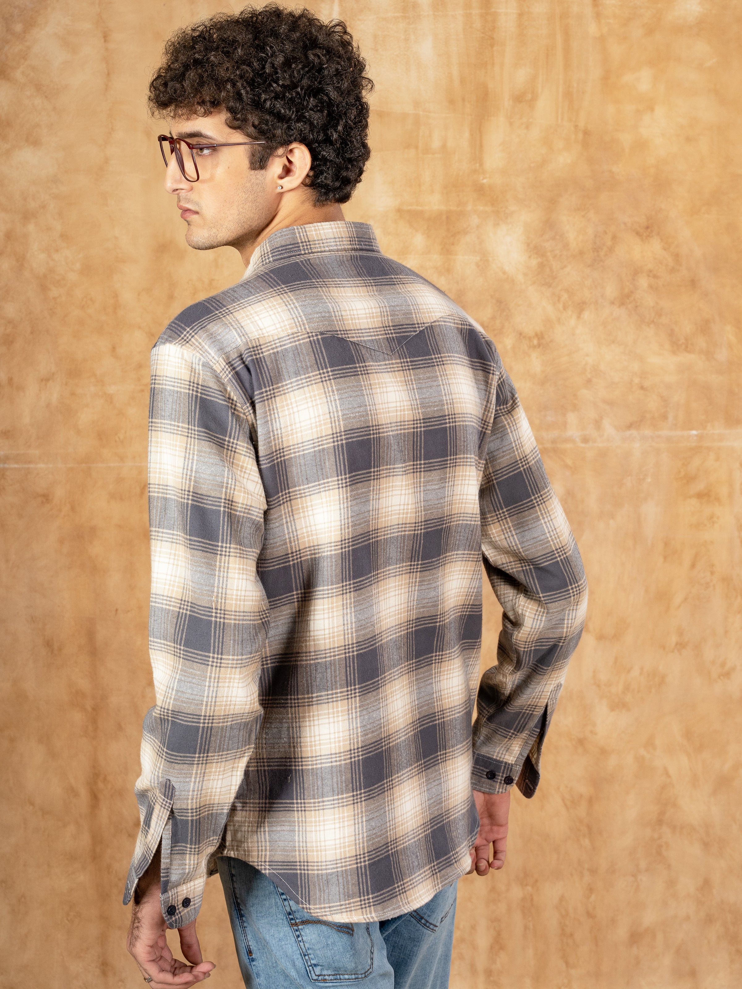 CASUAL SHIRT SLIM FIT GREY/BEIG