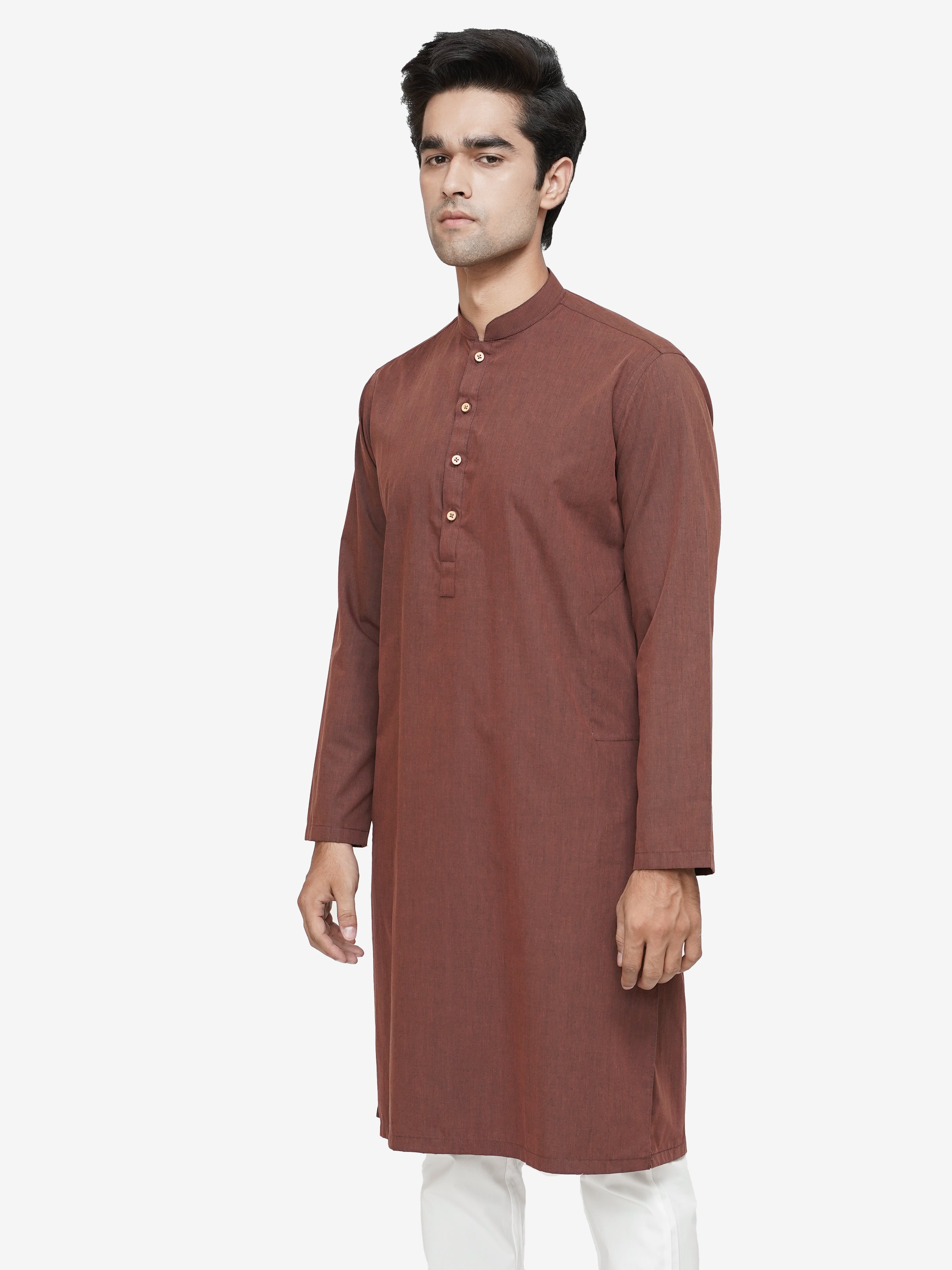 KURTA BAN COLLAR DARK RUST