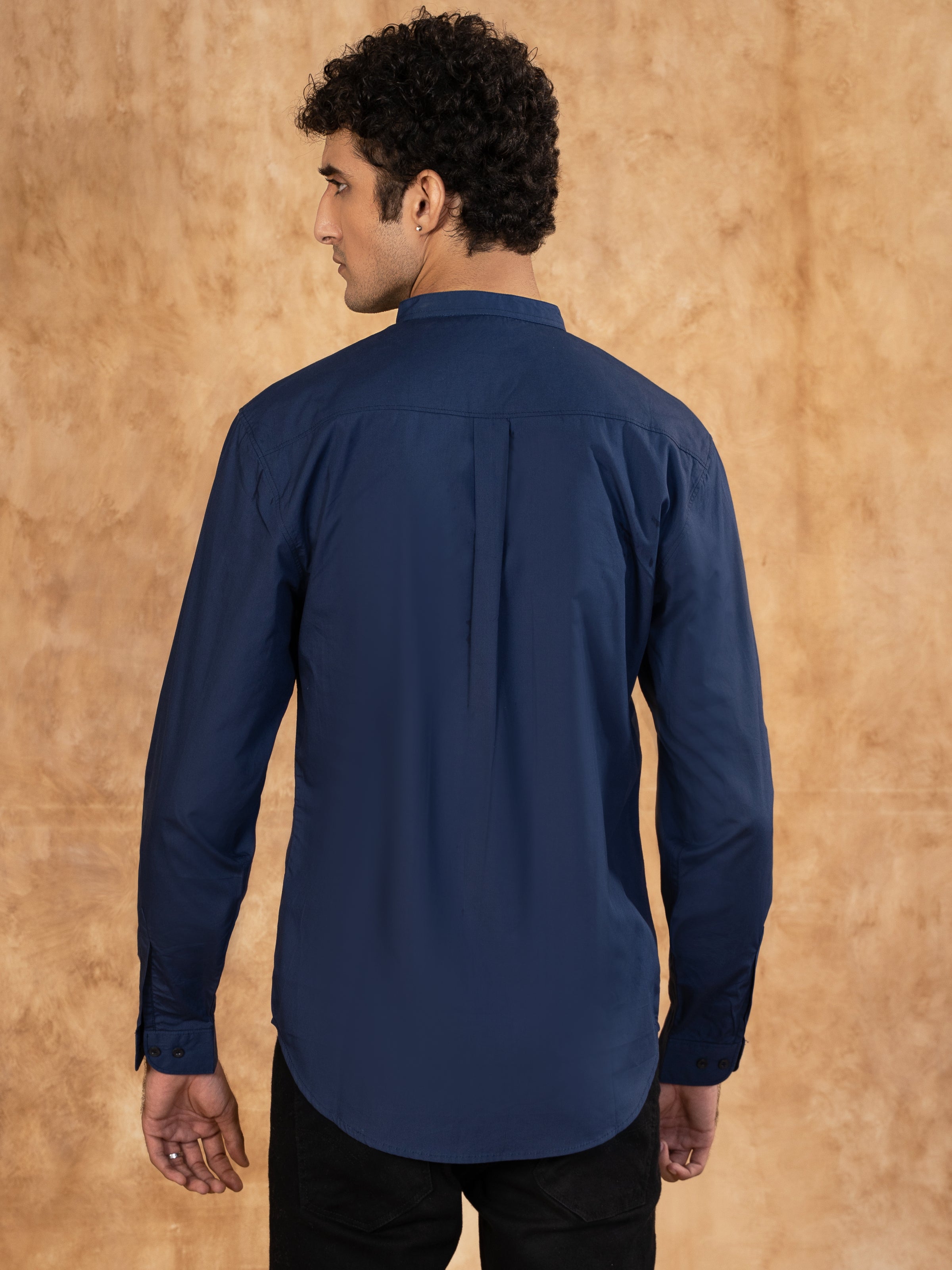 CASUAL SHIRT BAN COLLAR NAVY