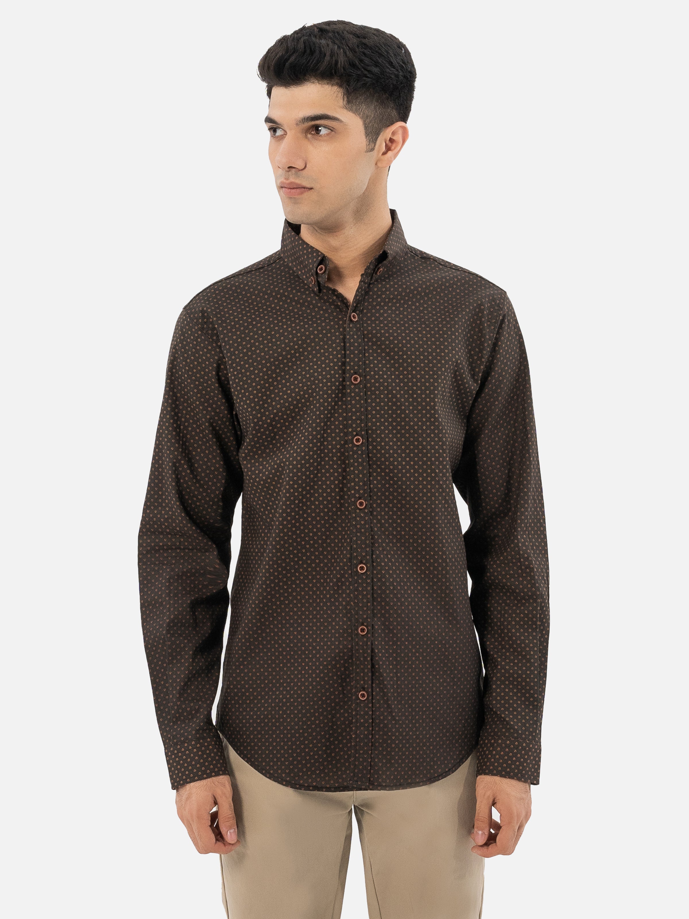 PRINTED CASUAL SHIRT SMART FIT COFFE