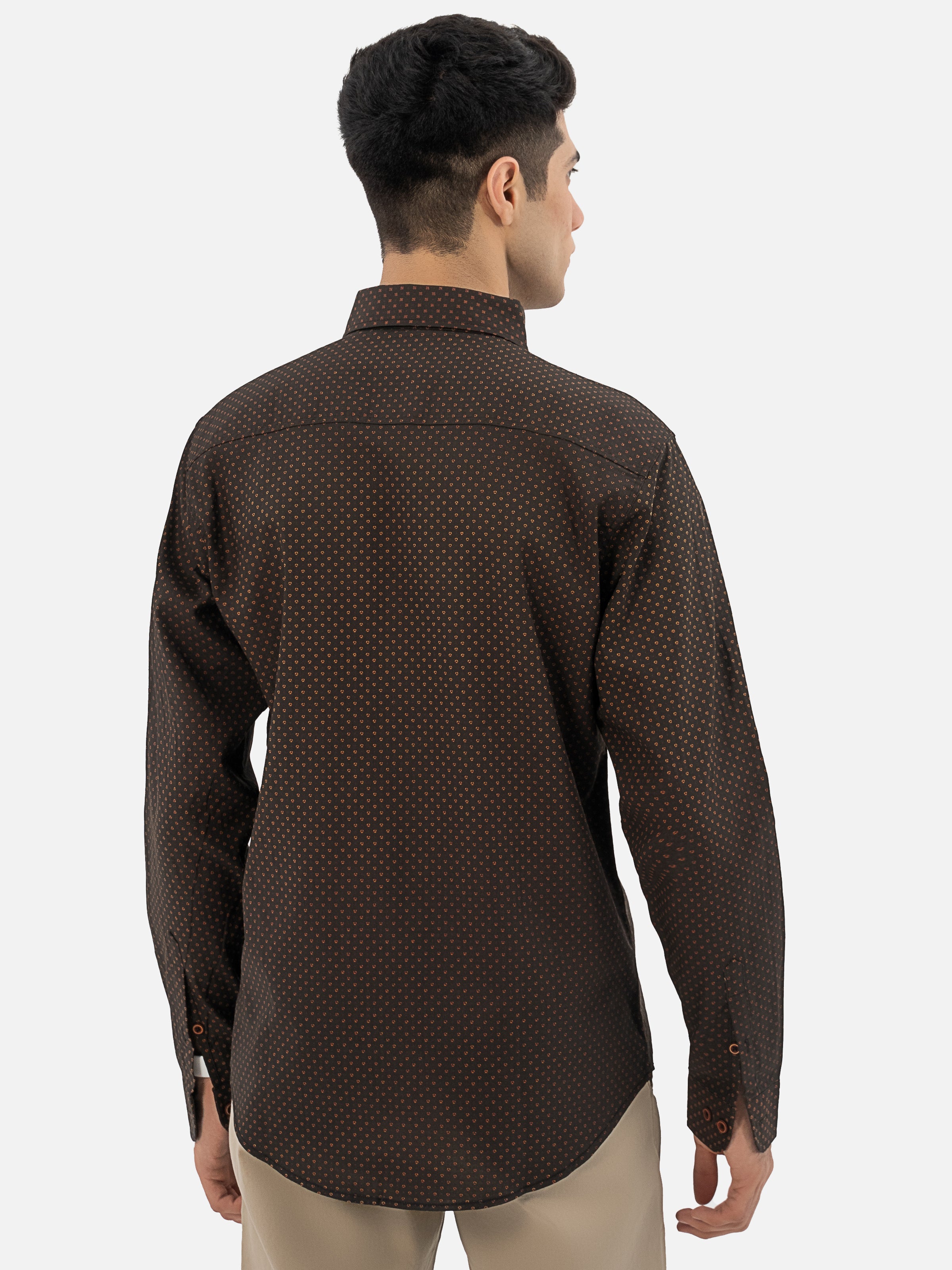 PRINTED CASUAL SHIRT SMART FIT COFFE