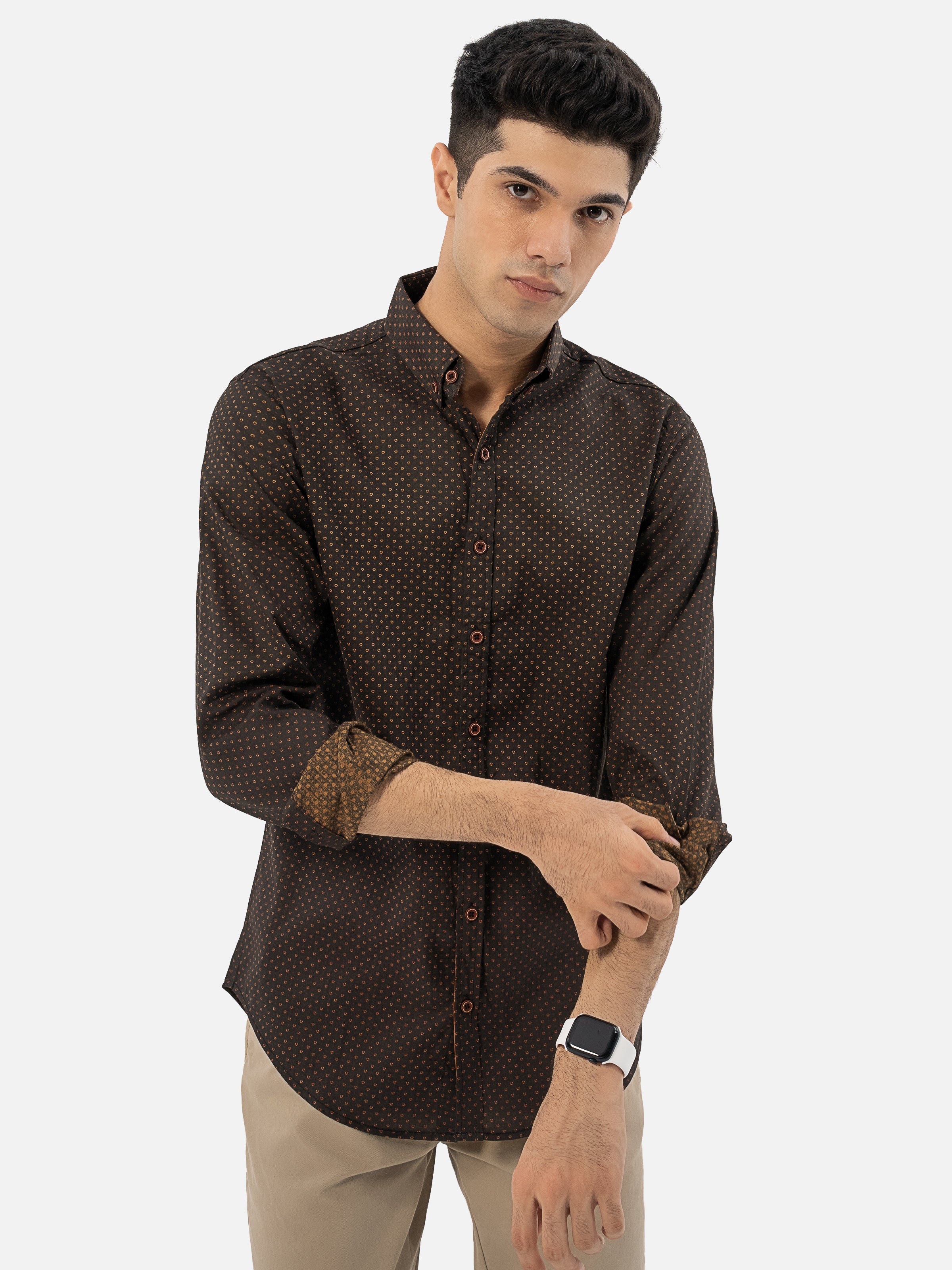 PRINTED CASUAL SHIRT SMART FIT COFFE