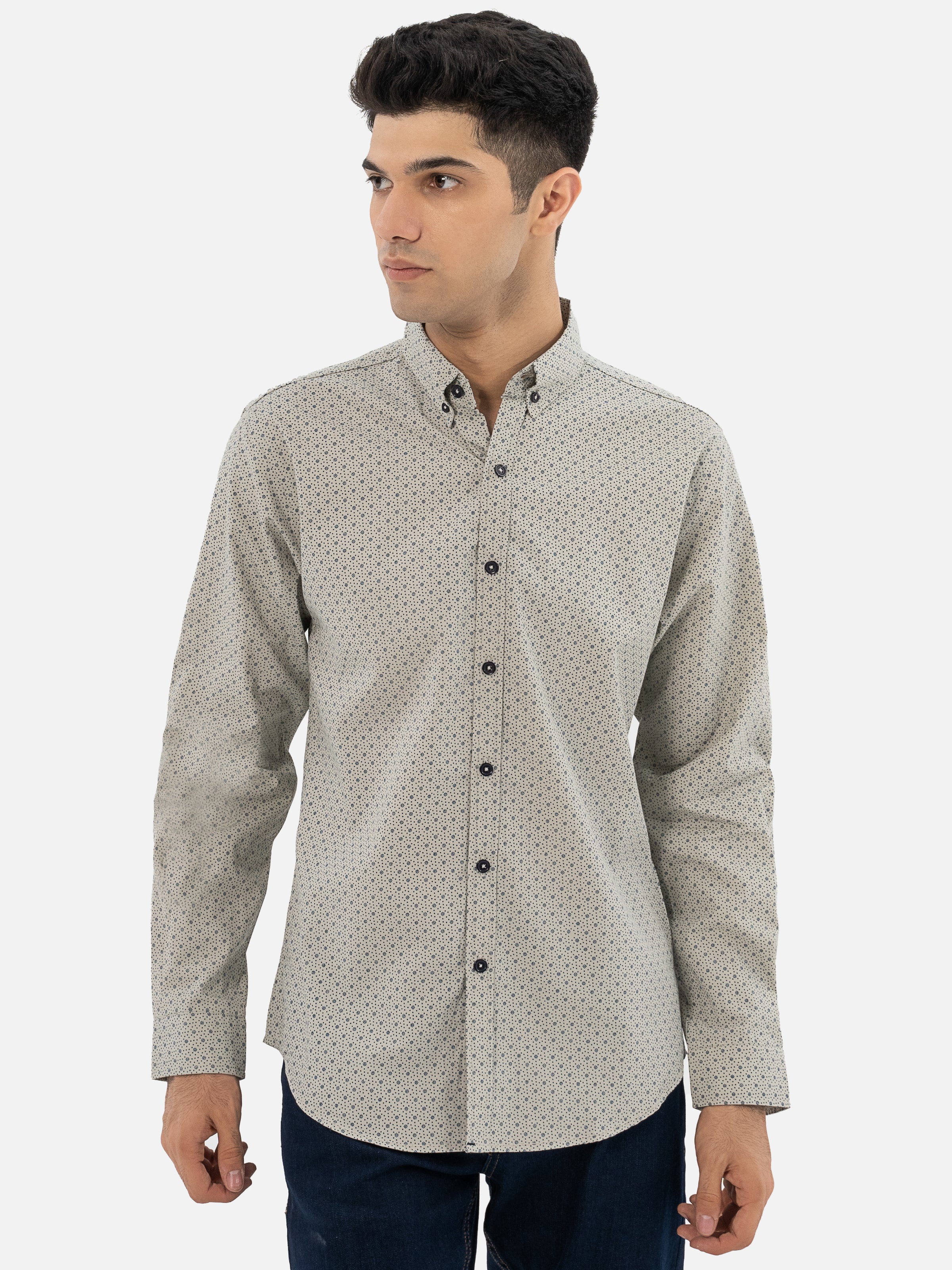 PRINTED CASUAL SHIRT SMART FIT BEIGE