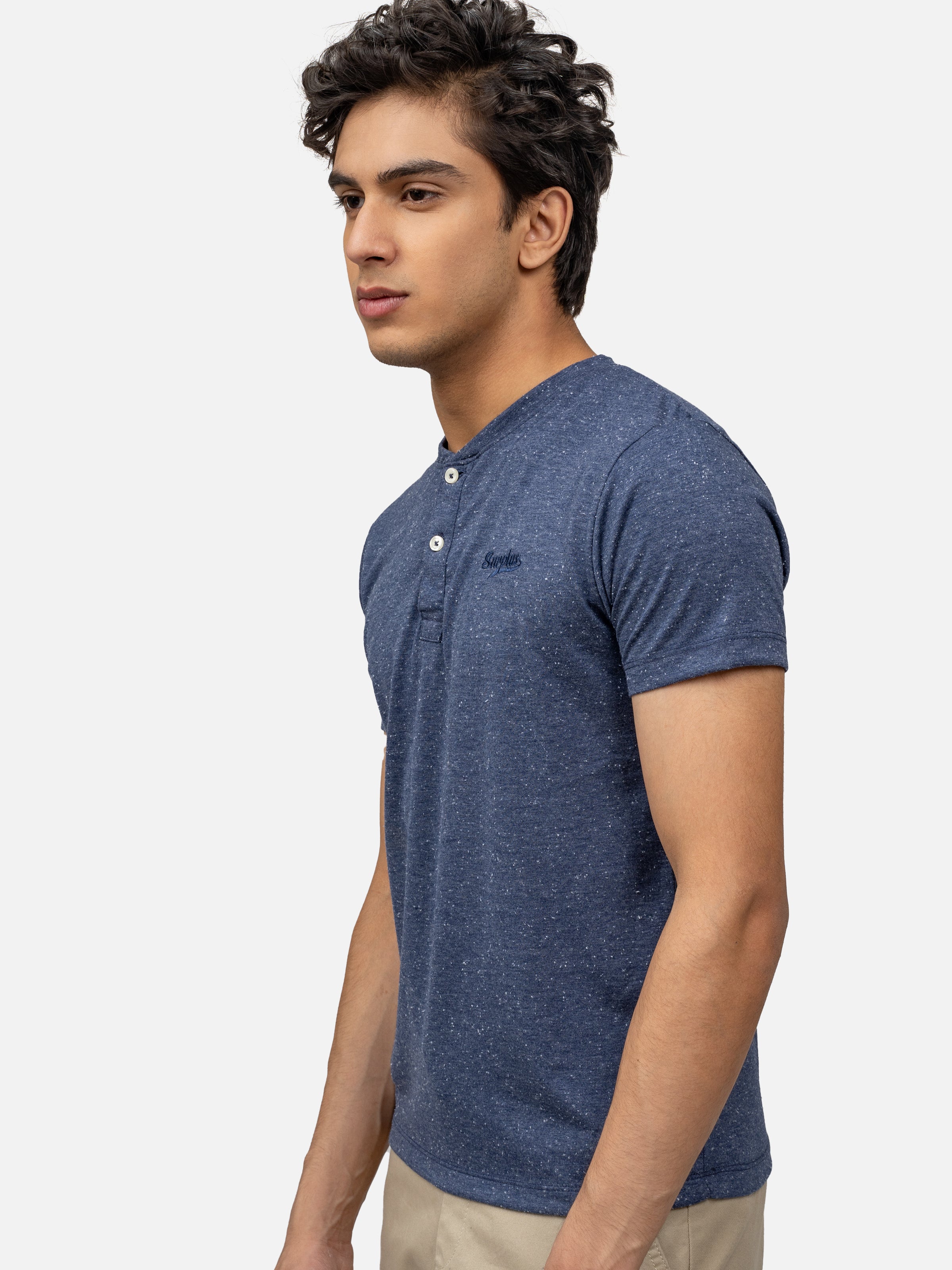 T SHIRT HENLEY NECK INDIGO