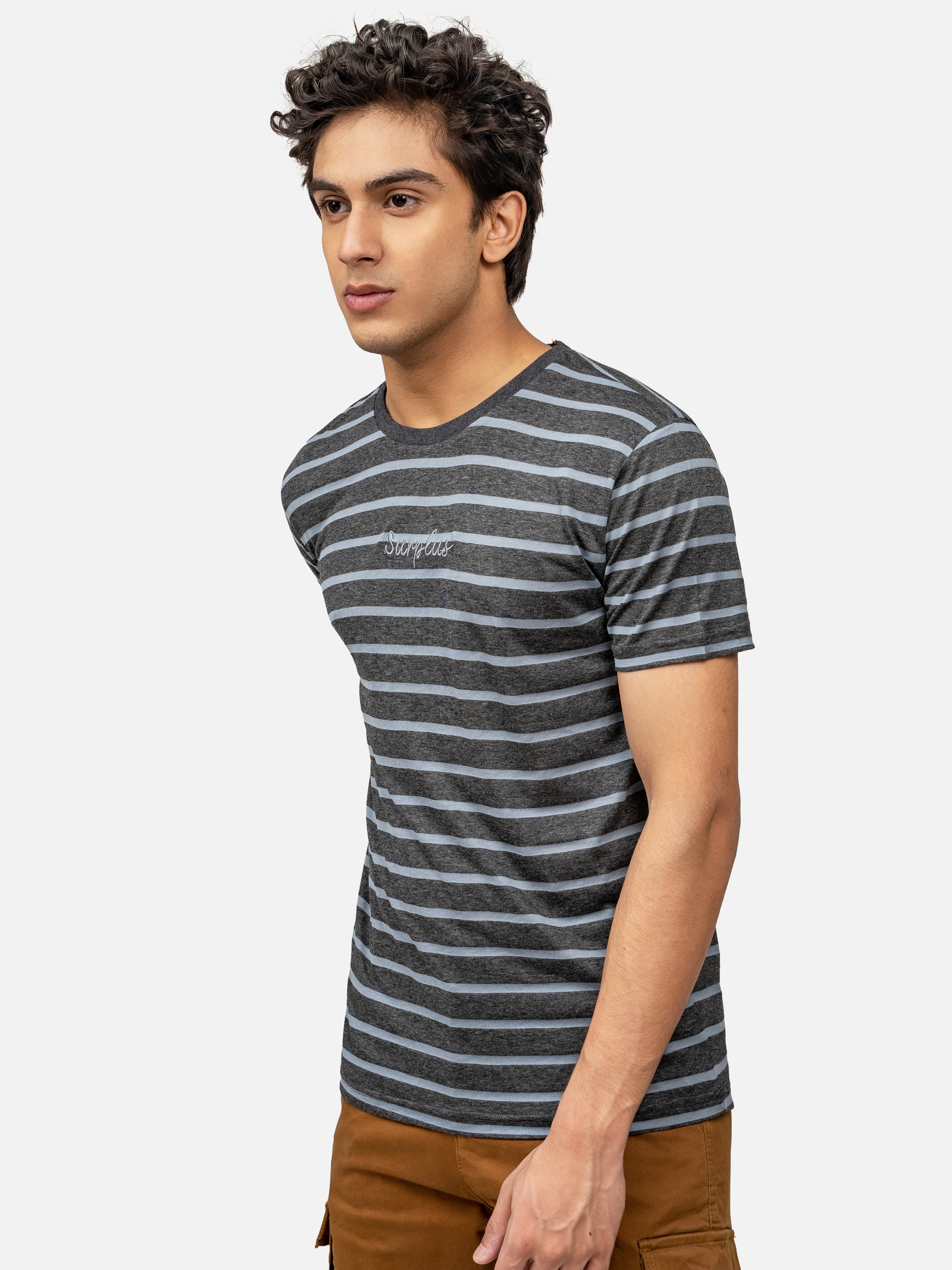 T SHIRT YARN DYED ROUND NECK CHARCOAL