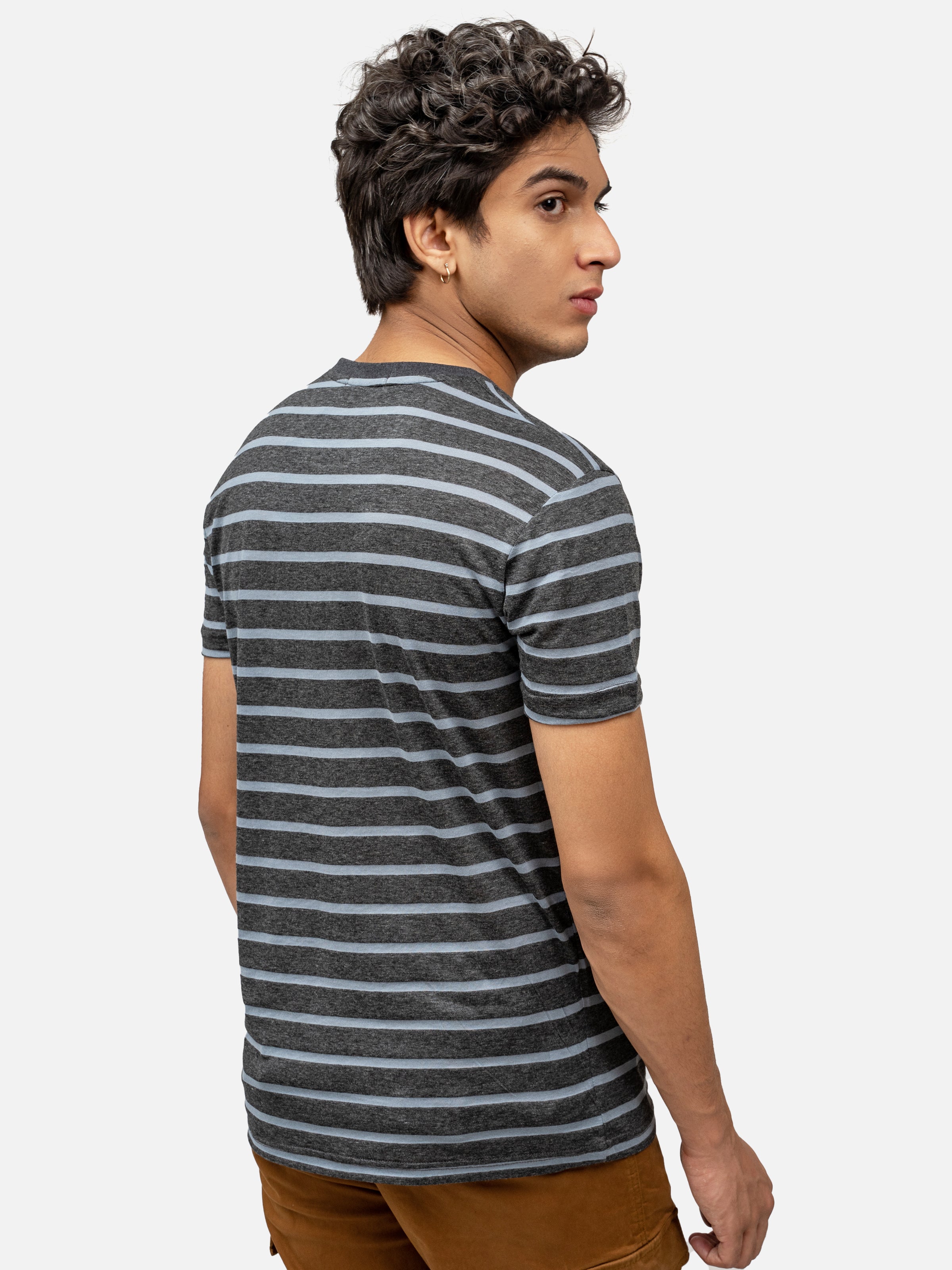 T SHIRT YARN DYED ROUND NECK CHARCOAL