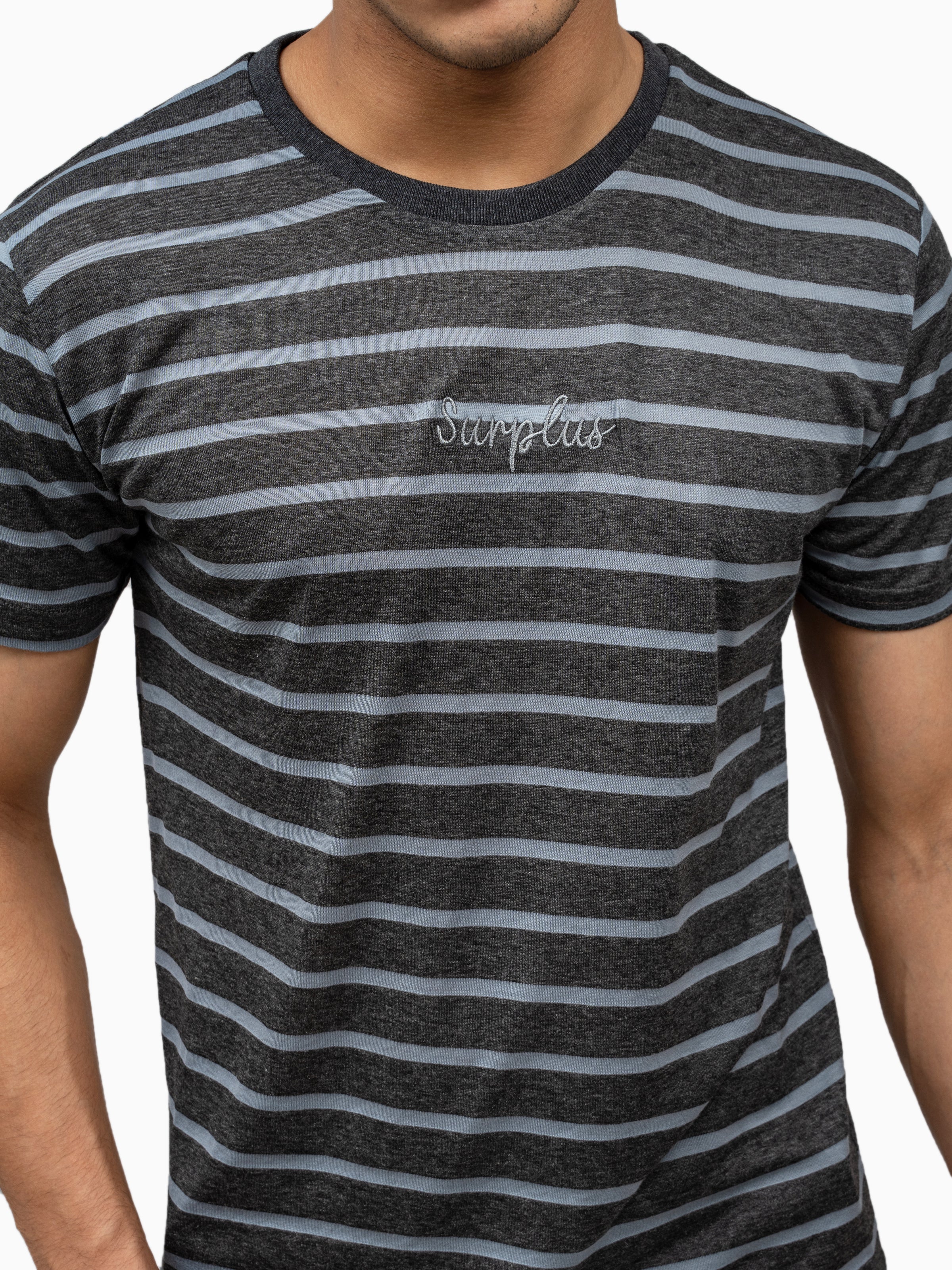 T SHIRT YARN DYED ROUND NECK CHARCOAL