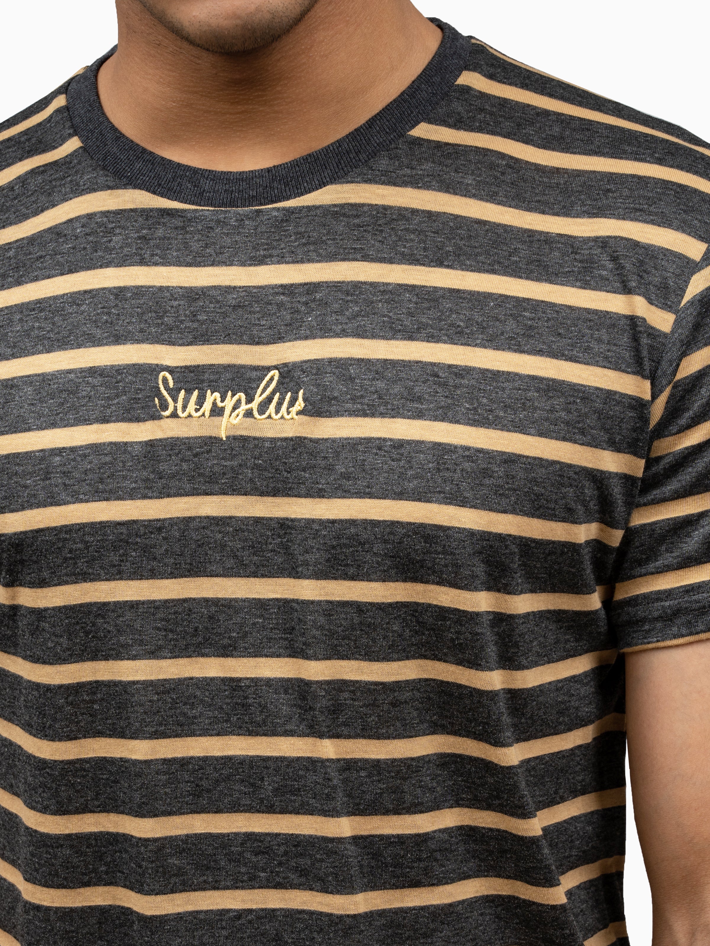 T SHIRT YARN DYED ROUND NECK CHARCOAL KHAKI
