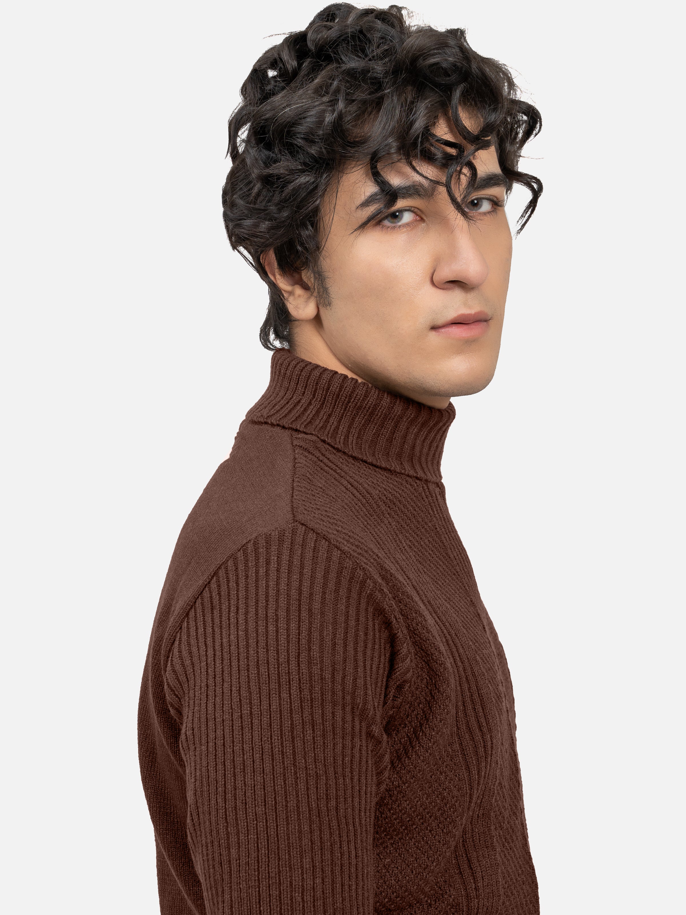 SWEATER FULL SLEEVE HIGH NECK BROWN