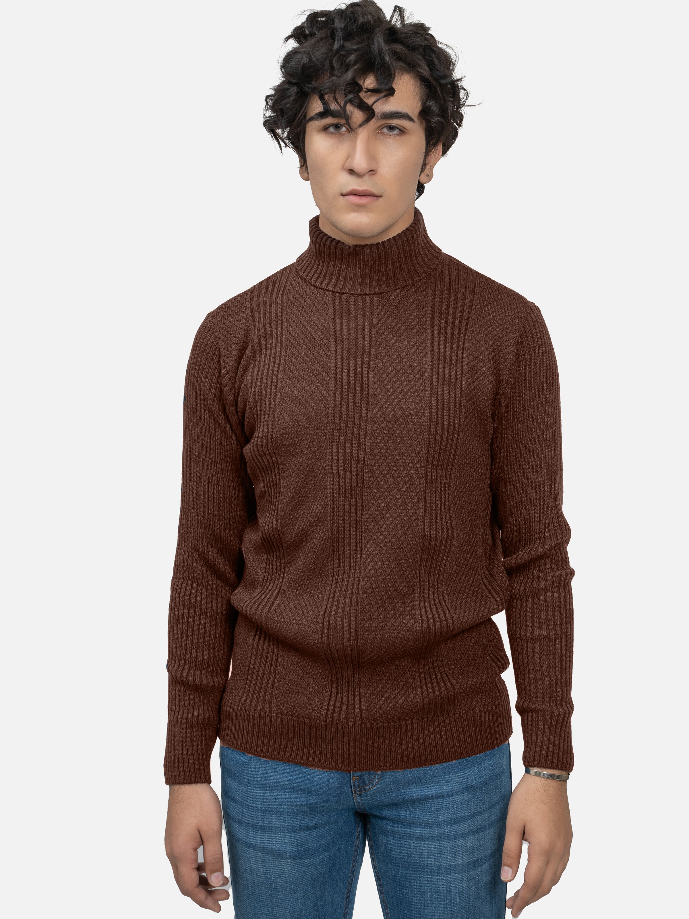 SWEATER FULL SLEEVE HIGH NECK BROWN