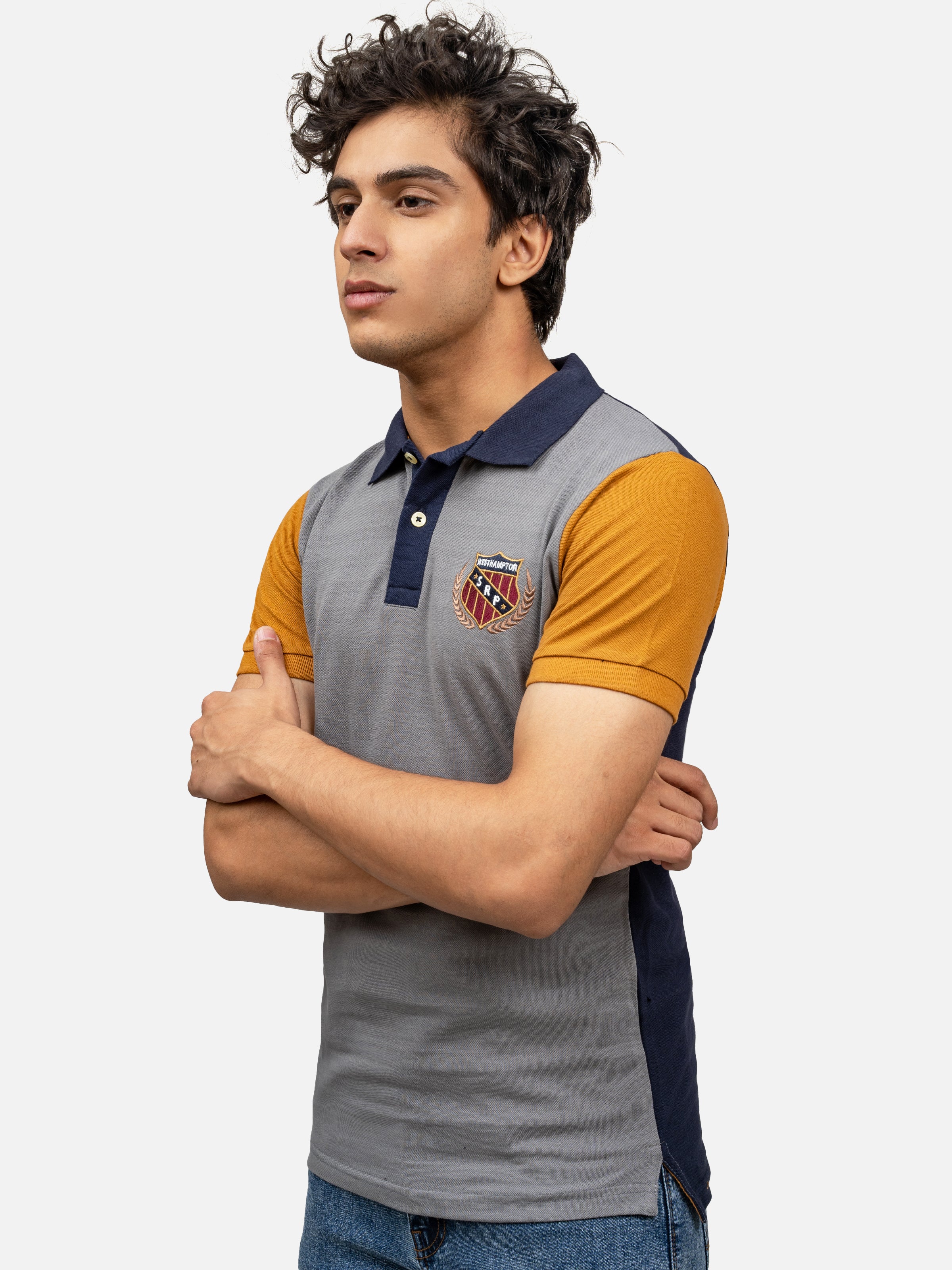 T SHIRT POLO GREY/ NAVY