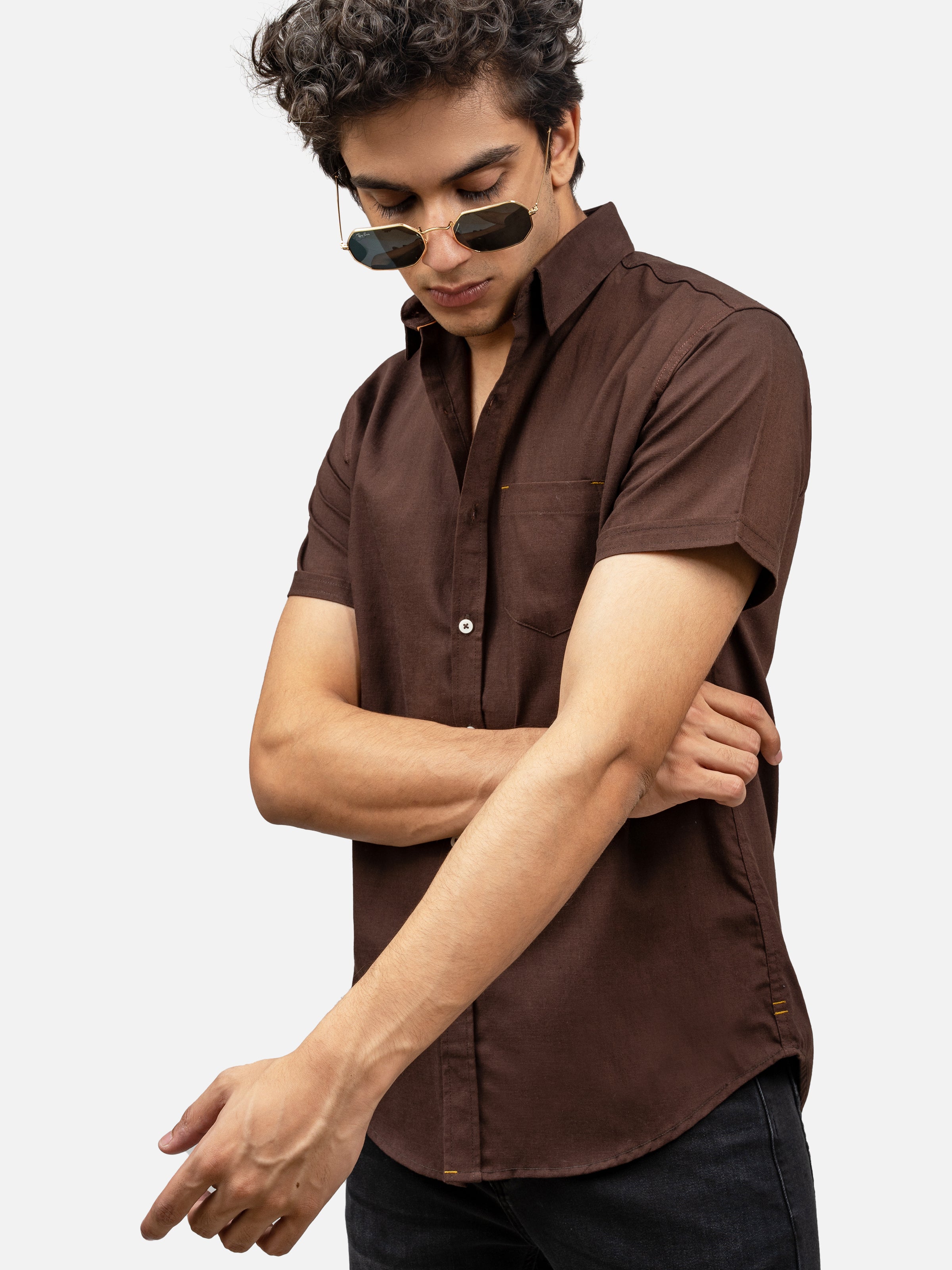 CASUAL SHIRT HALF SLEEVE SMART CHOCOLATE