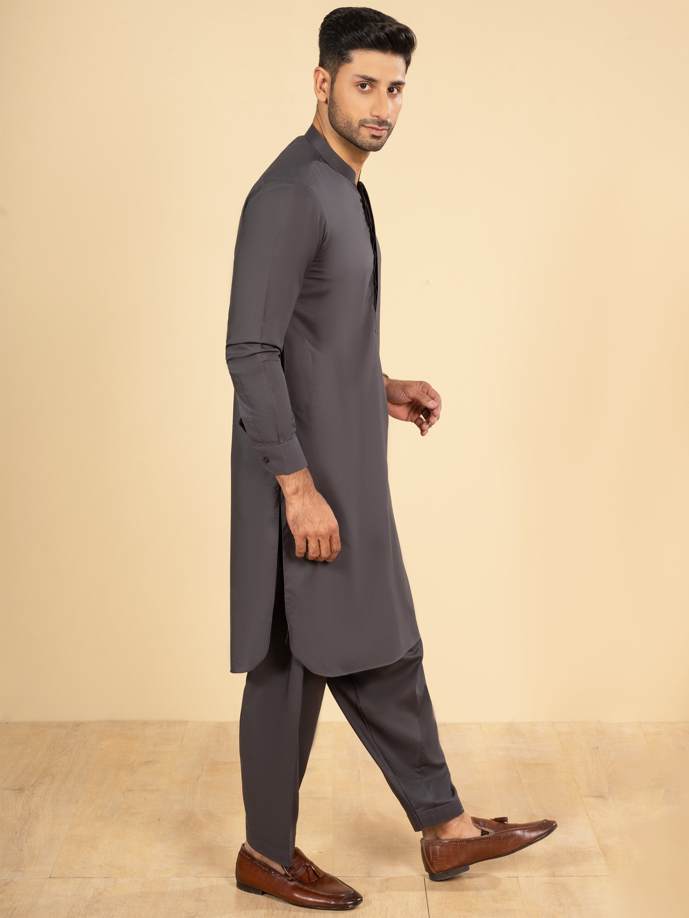 SHALWAR KAMEEZ BAN COLLAR GREY