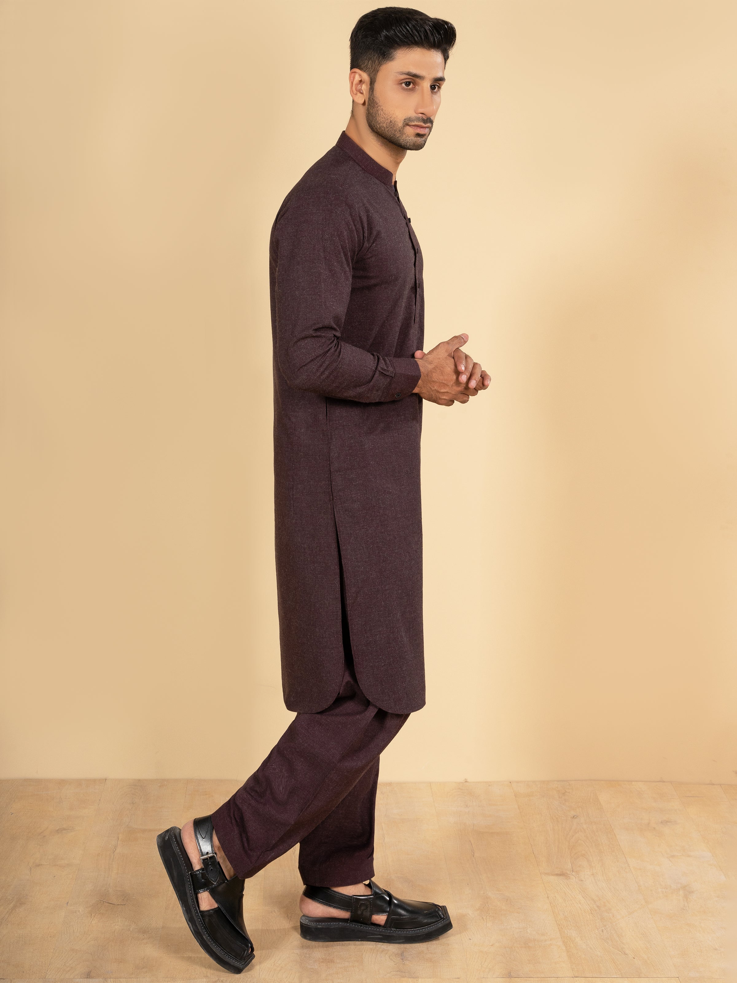 SHALWAR KAMEEZ BAN COLLAR BURGUNDAY