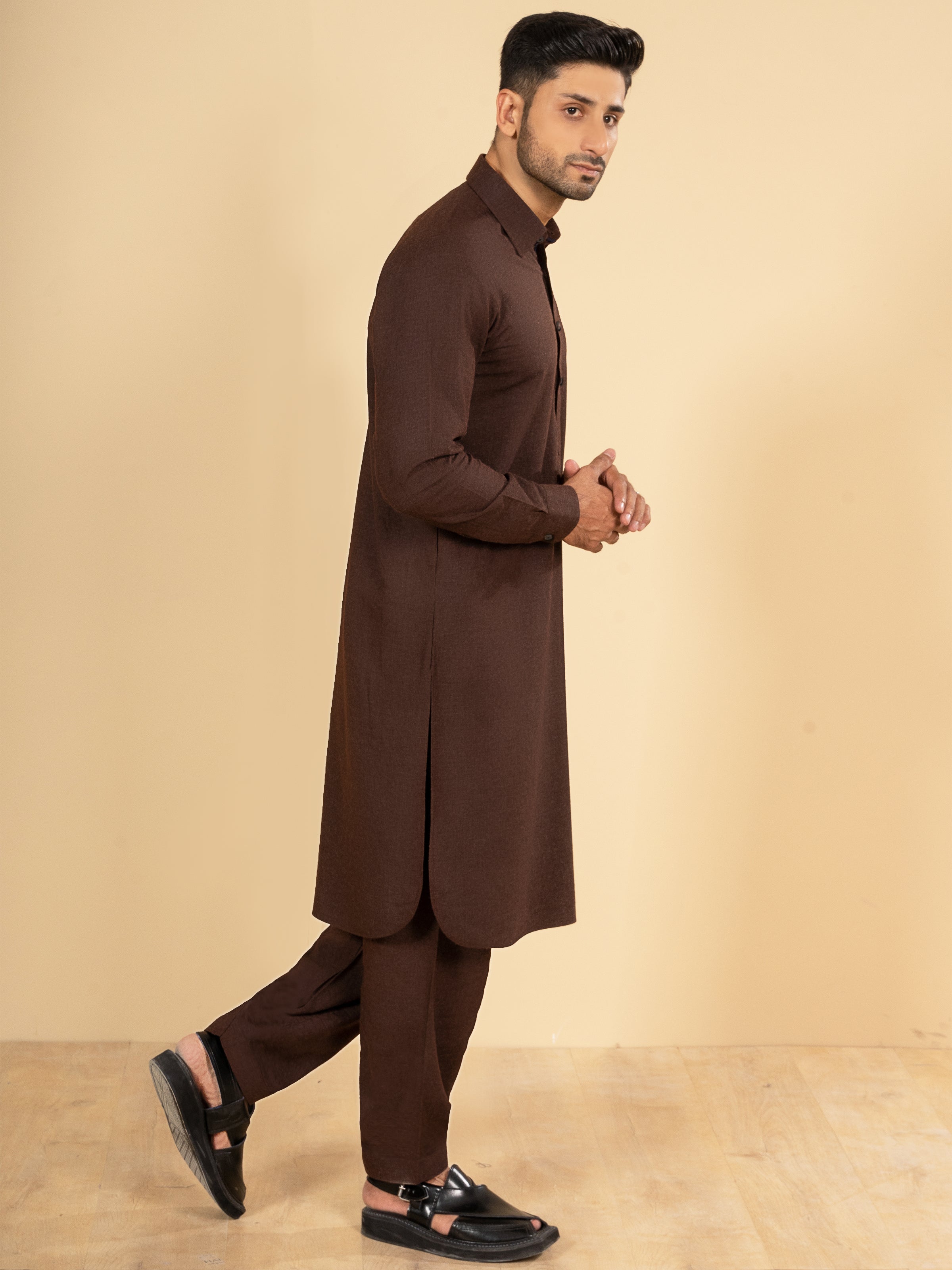 SHALWAR KAMEEZ WITH REGULAR COLLAR CHOCOLATE