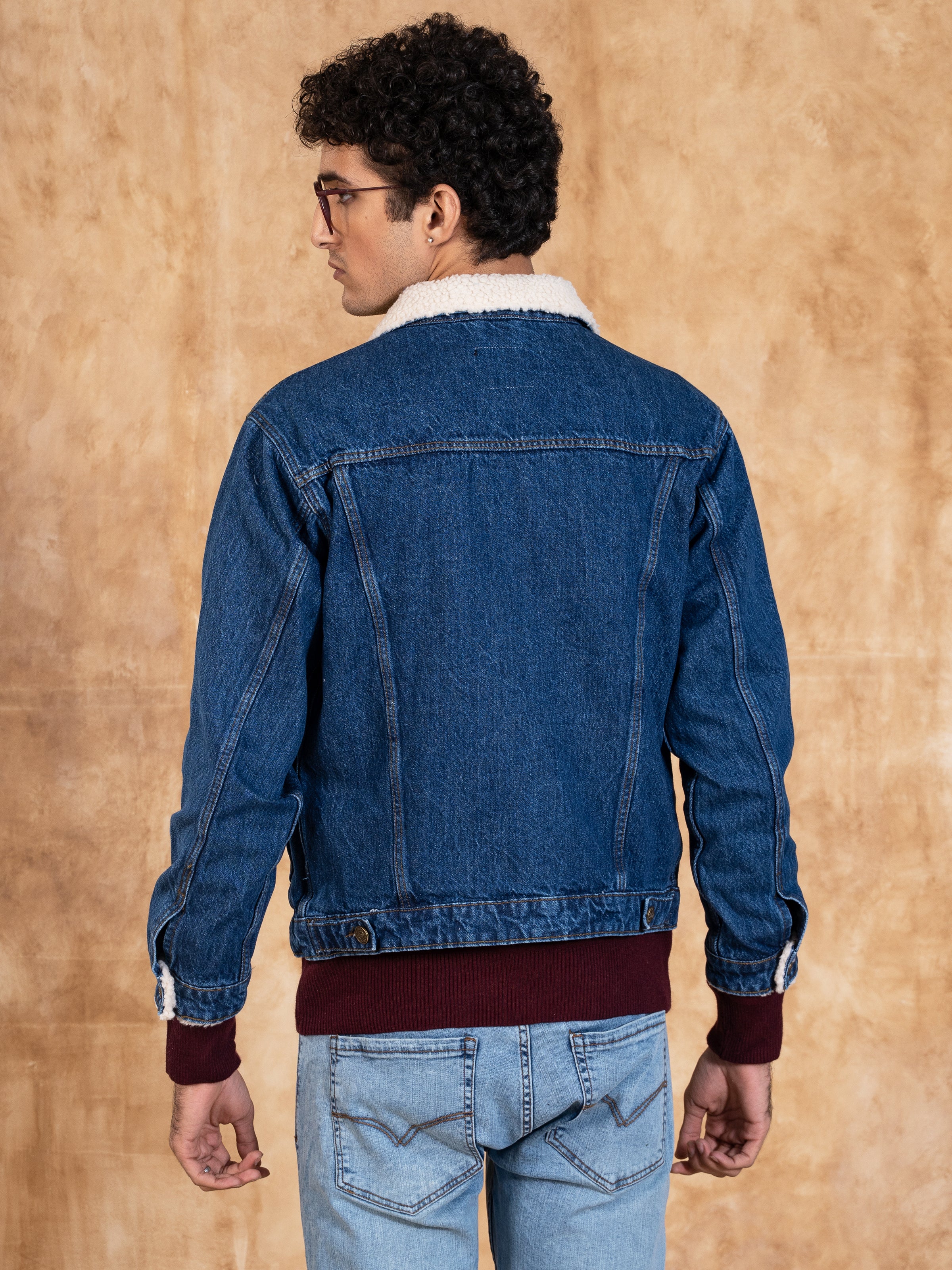 FUR DENIM JACKET DARK BLUE