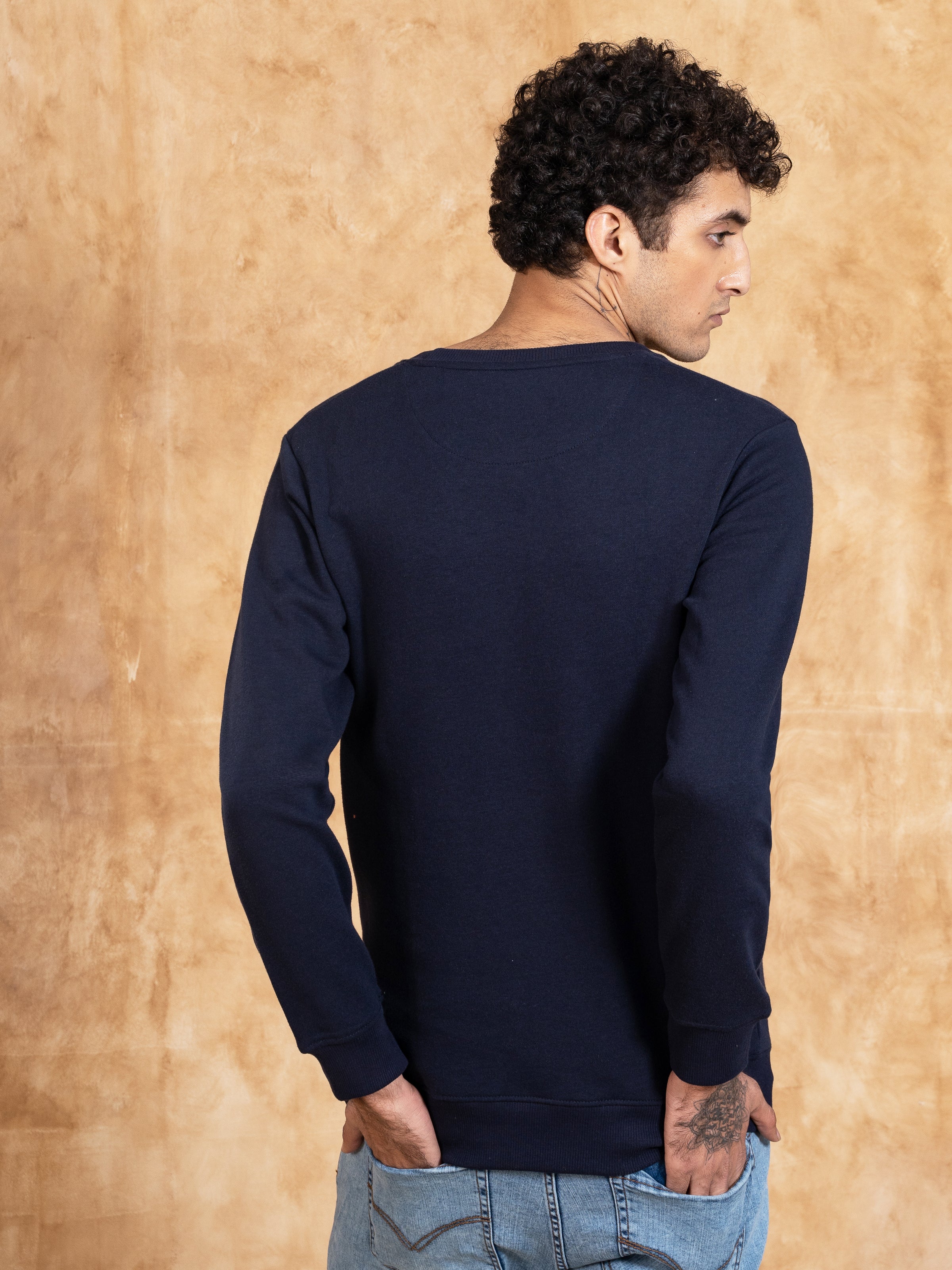 SWEAT SHIRT ROUND NECK EMBROIDED NAVY